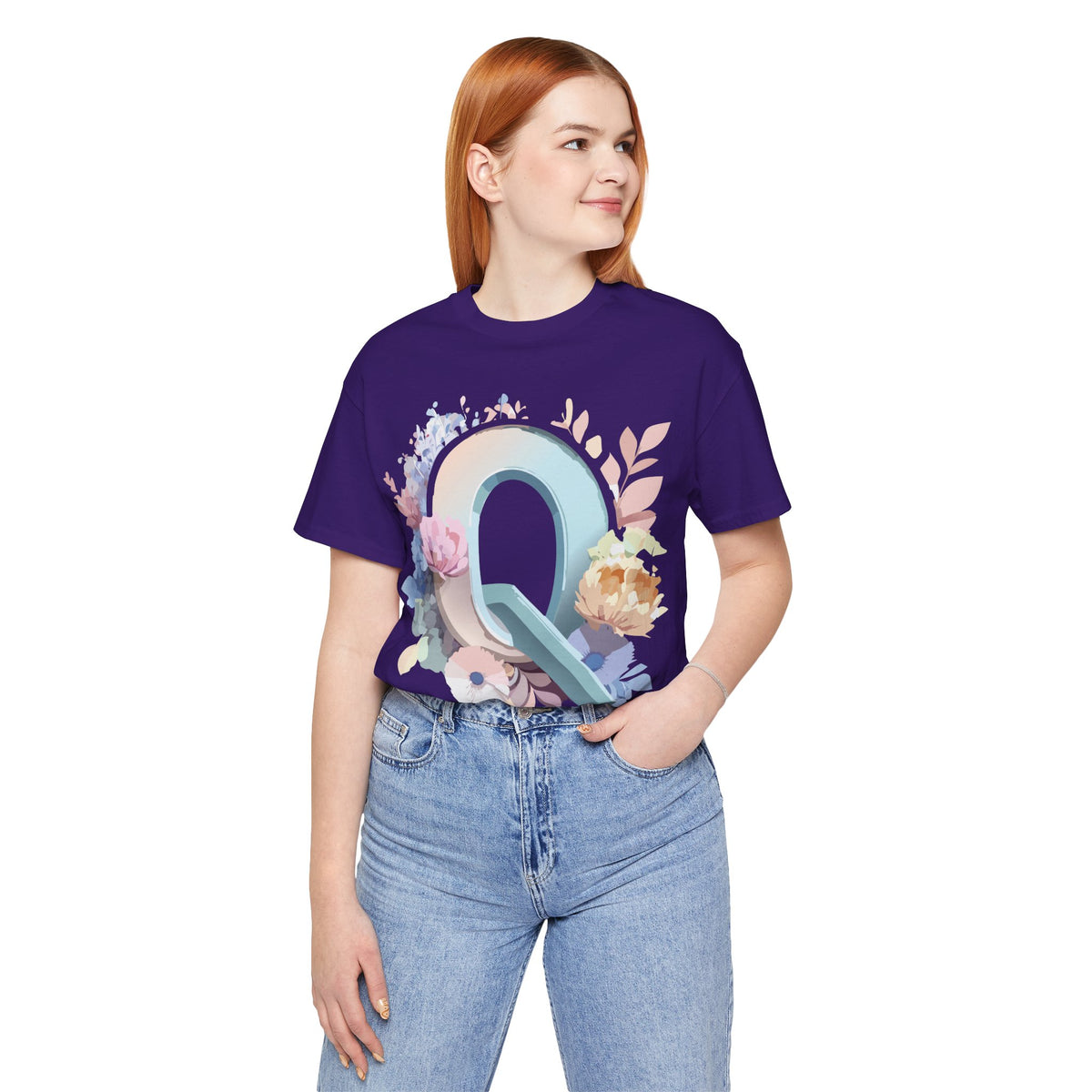 Letter Q Graphic Unisex Cotton Bella+Canvas Tee with Art Letter Design