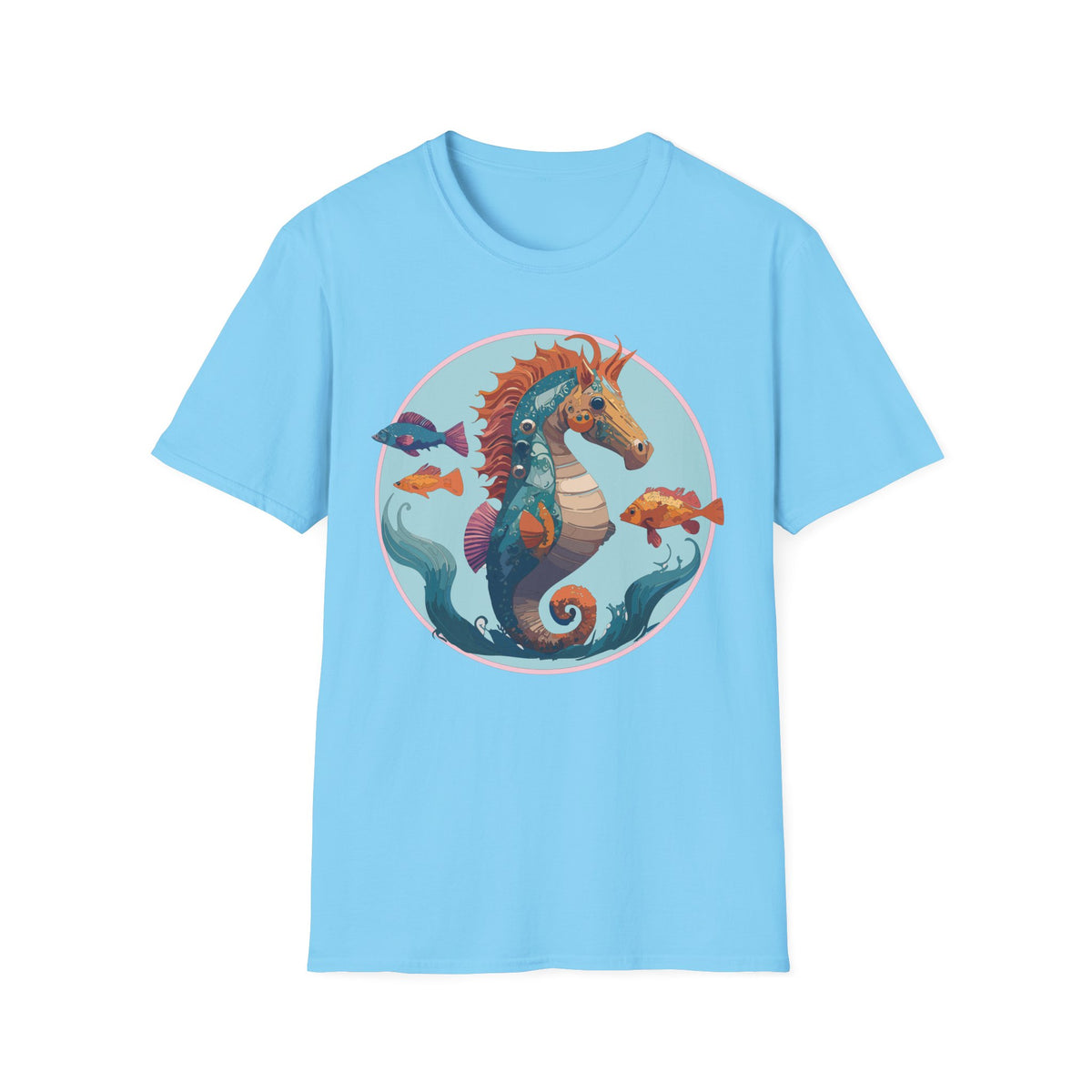 Colorful Seahorse Illustration T-Shirt | Ocean Fish Scene