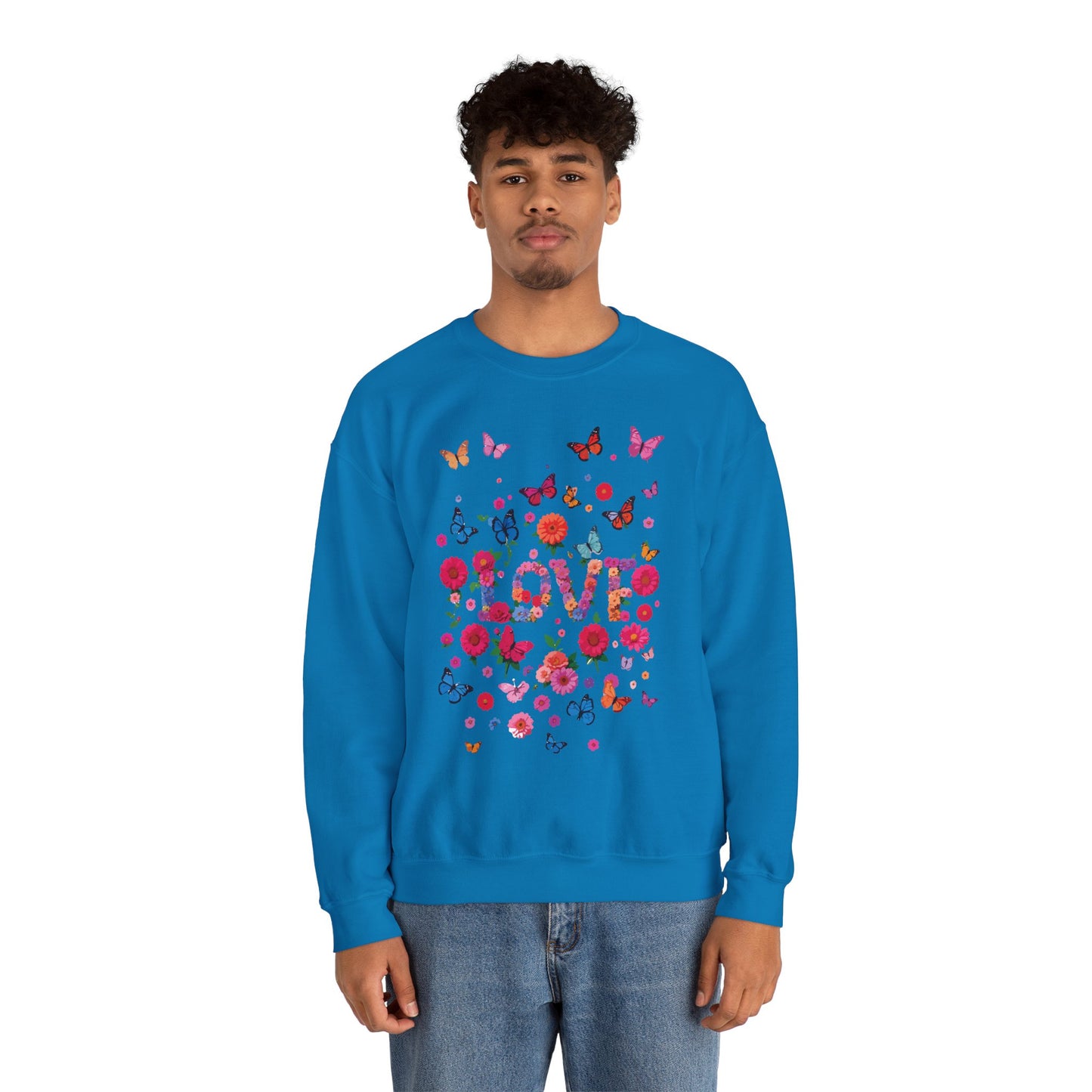 Unisex Floral Love Sweatshirt, Love Floral Sweatshirt, Floral Butterfly Sweatshirt, 50/50 Cotton-Poly Valentine's Day Sweatshirt 07
