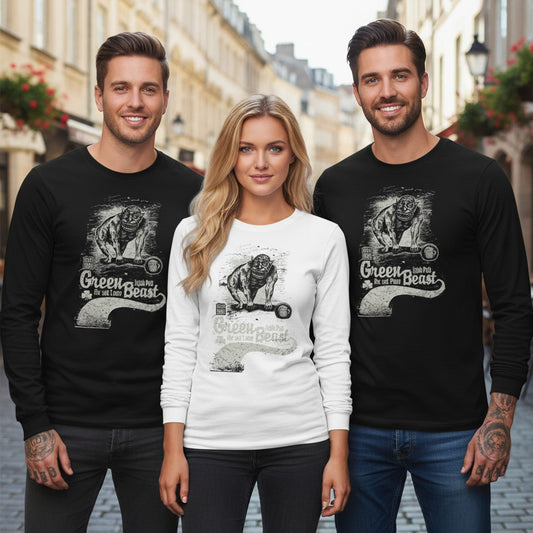 Creepy15 Green Beast Graphic Unisex Cotton Long Sleeve Bella+Canvas Tee with Art Design 185