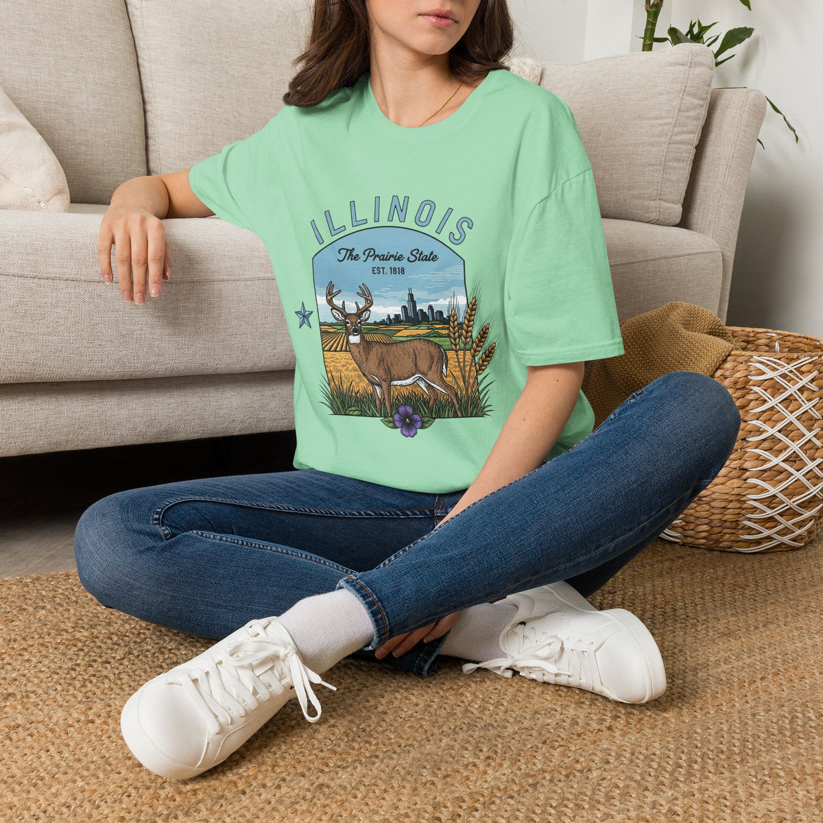 Illinois Deer T-Shirt — The Prairie State Wildlife Travel Tourist Graphic Tee Unisex 100 Cotton Gildan T-Shirt