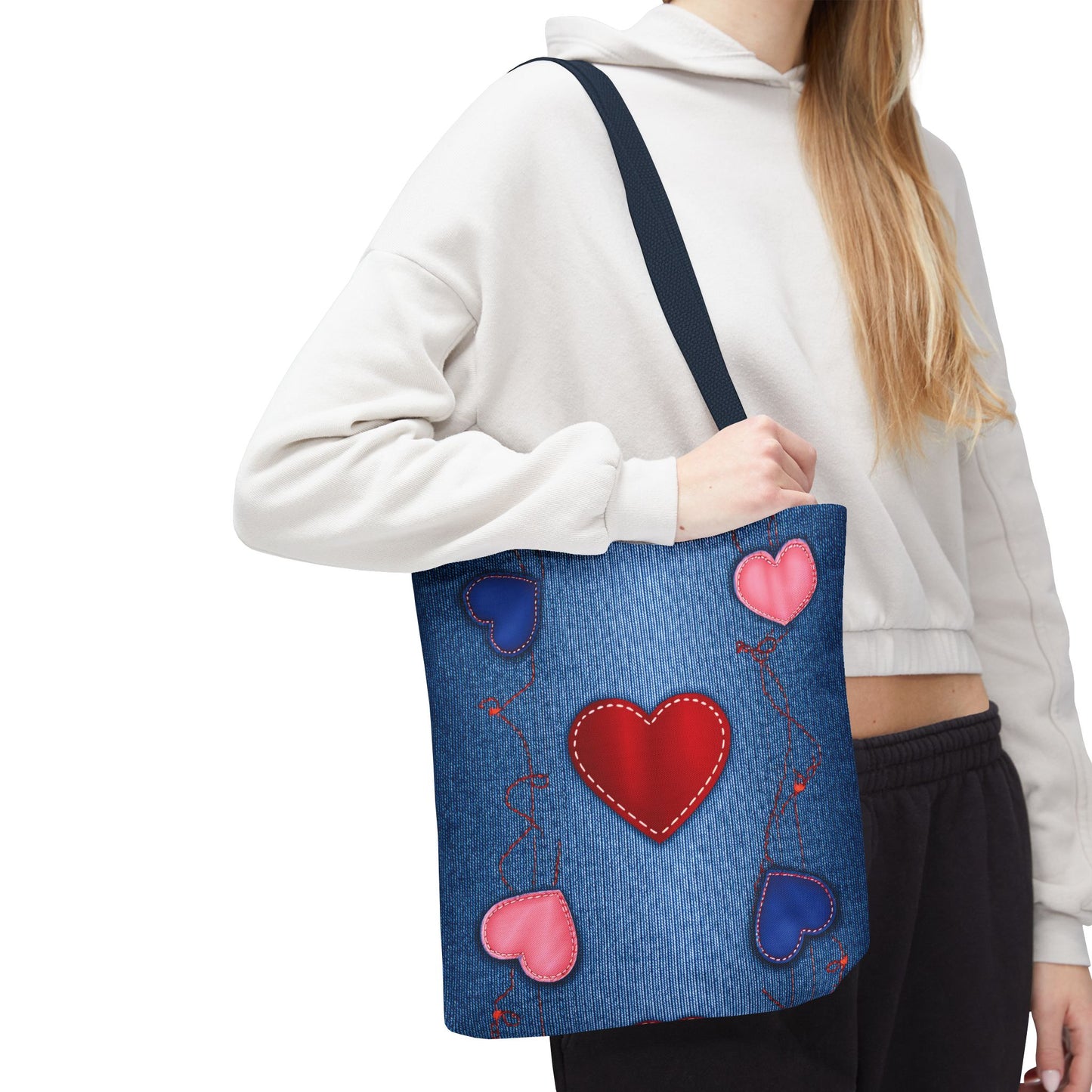 Love Day Graphic Design Denim Fabric Imitation Print Unisex Canvas Bag POLY 3 Sizes Tote Bag 201-23