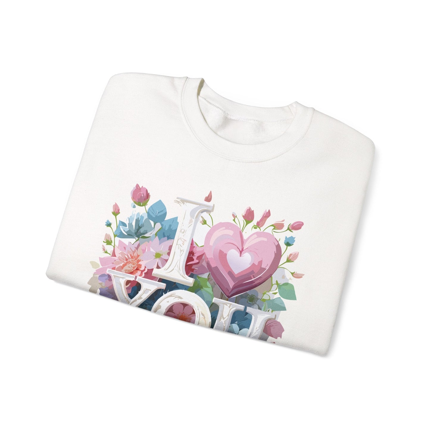 Floral Love Sweatshirt Unisex Valentine Day Flower Print Crewneck Gildan 18000 Cozy