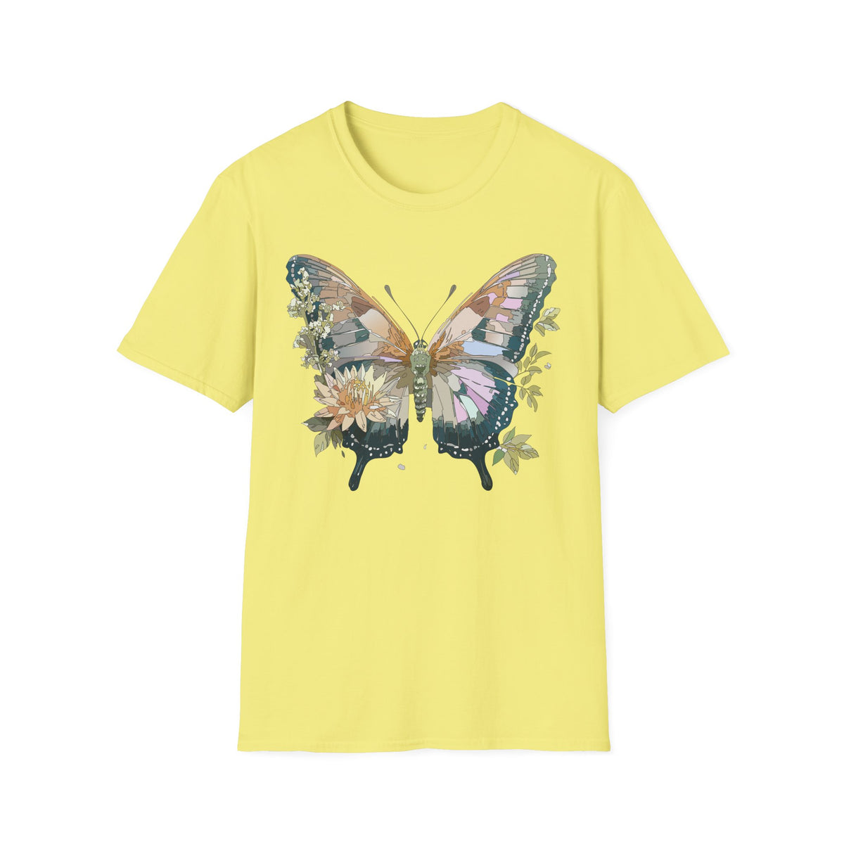 Butterfly Floral T-Shirt — Watercolor Garden Wings Graphic Design Unisex 100 Cotton Gildan T-Shirt