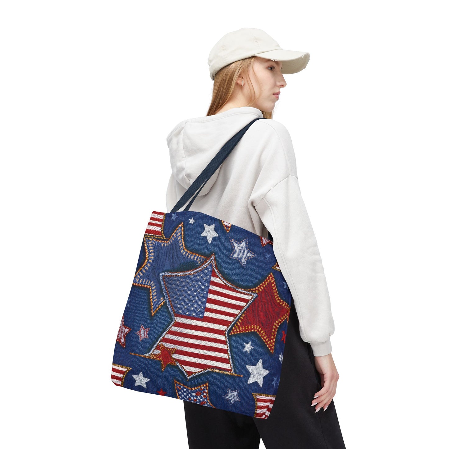 4th of July Graphic Denim Fabric Imitation Print Unisex Canvas Bag Poly Spun 3 Sizes Tote Bag 200-5