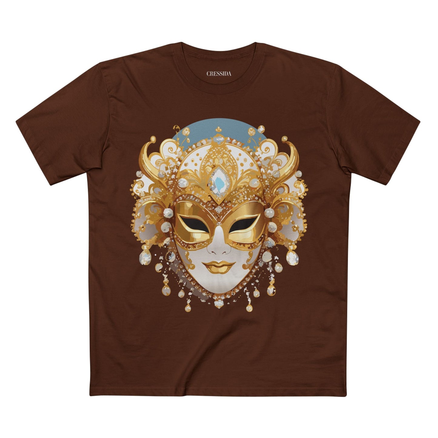 Carnival Mask Graphic T-Shirt Unisex 100 Cotton With Antique Gold Art Design Tee 17