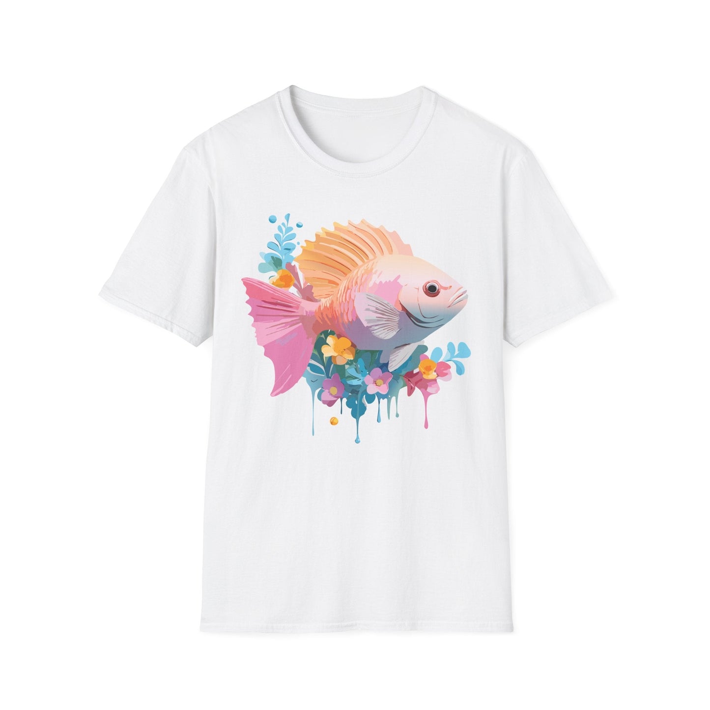 Fish Art Design Graphic Tee Shirt Unisex Softstyle Cotton Short Sleeve Comfort Fit Everyday Wear