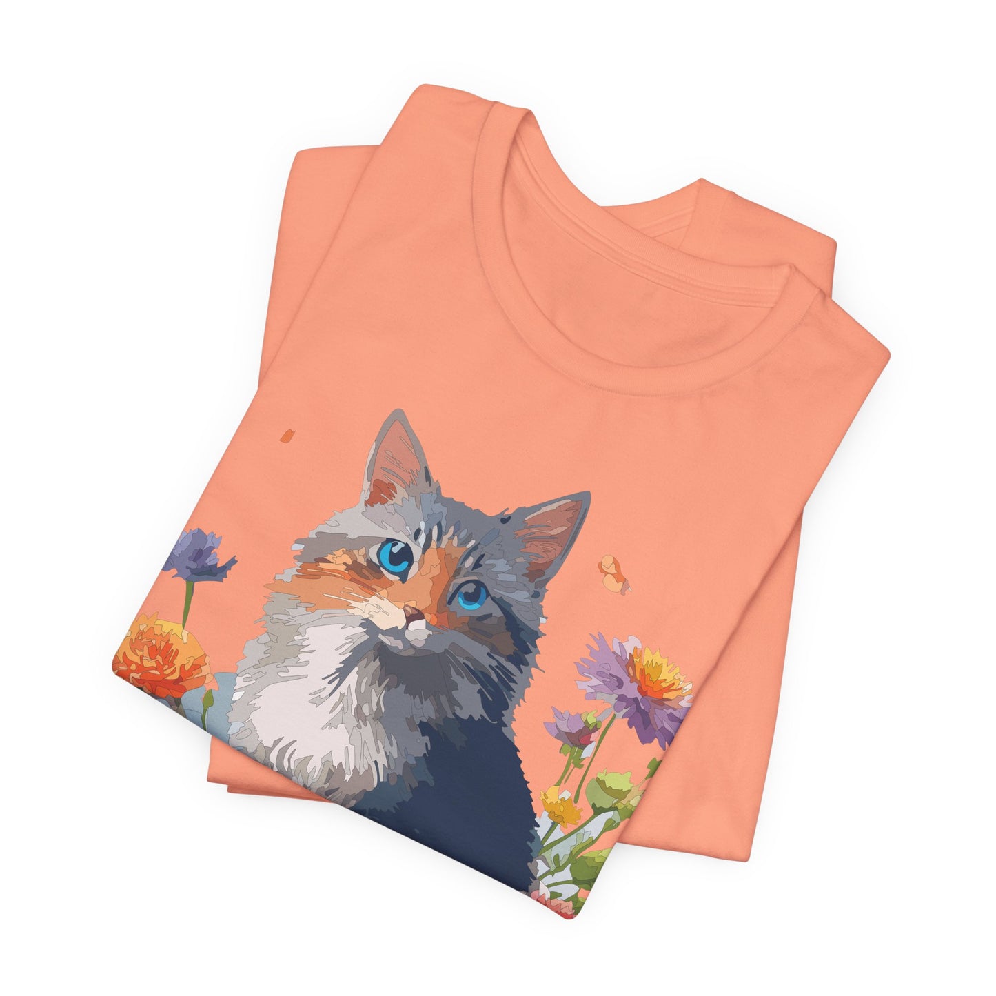 Floral Cat Tee, Animal Shirt, Cat Shirt, Floral Tee, Flower T-shirt, T-Shirt with Animal, Summer Top with Art Design