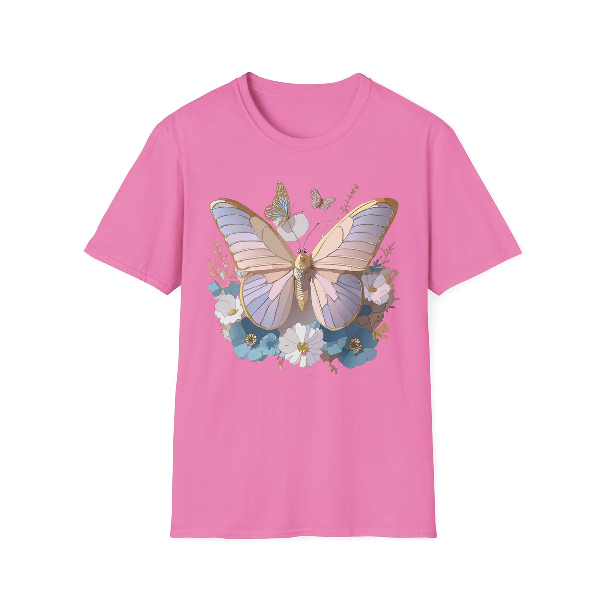 Butterfly Floral T-Shirt — Pastel Moth & Wildflower Graphic Design Unisex 100 Cotton Gildan T-Shirt