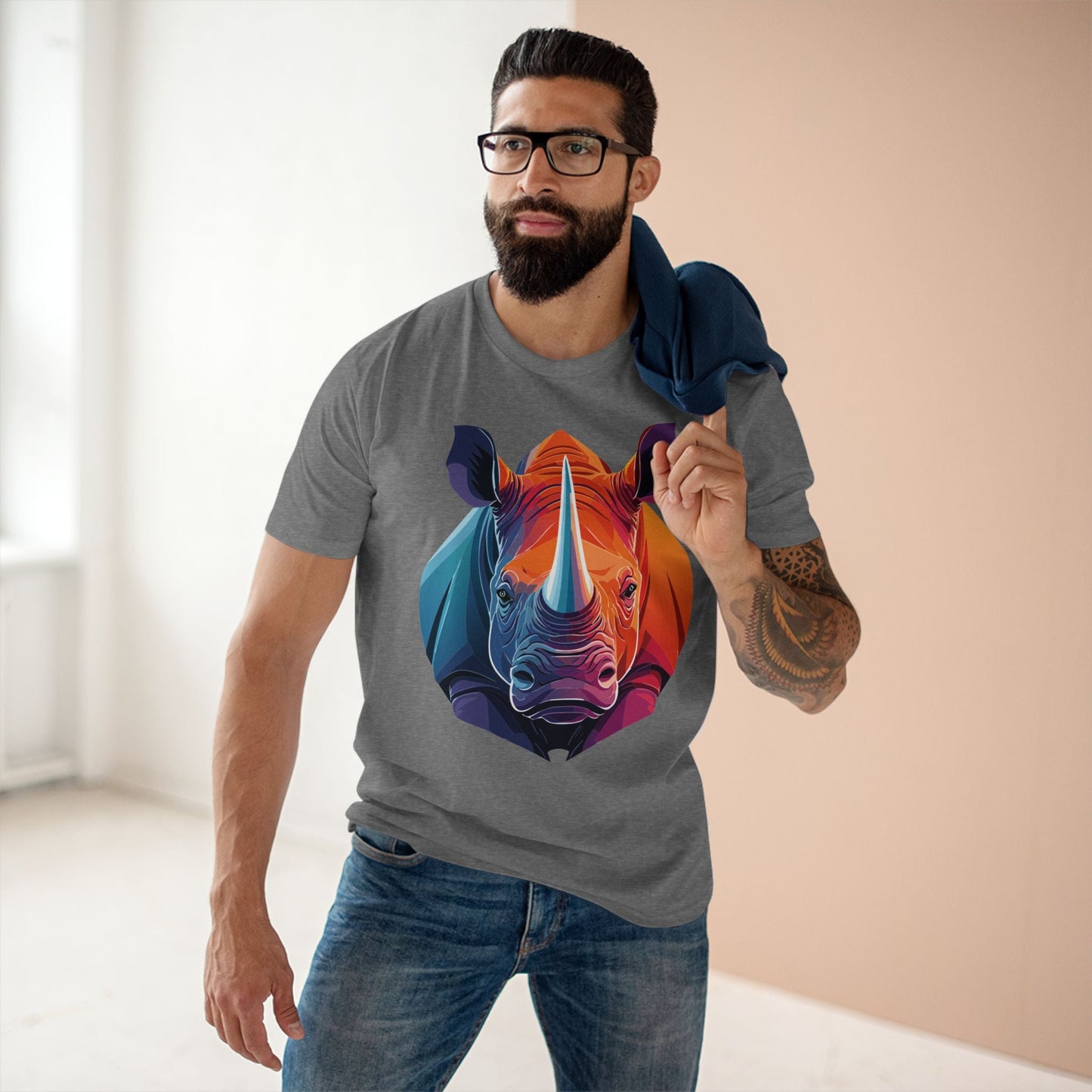 Rhino Animals Shirt Unisex Premium Cotton Tee With Original Art Design From Retro2Nova Art Collection
