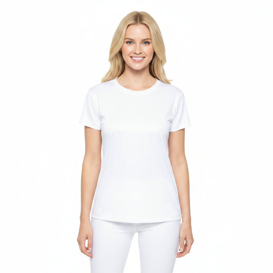 True White Color Print Women's Sports Jersey Short Sleeves Poly Athletic Tee