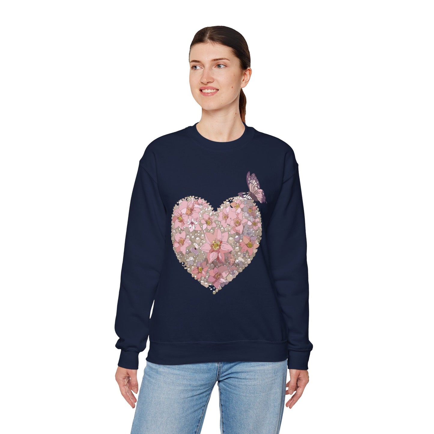 Unisex Floral Heart Sweatshirt Floral Love Valentines Day Gildan 18000 Heavy Blend Crewneck
