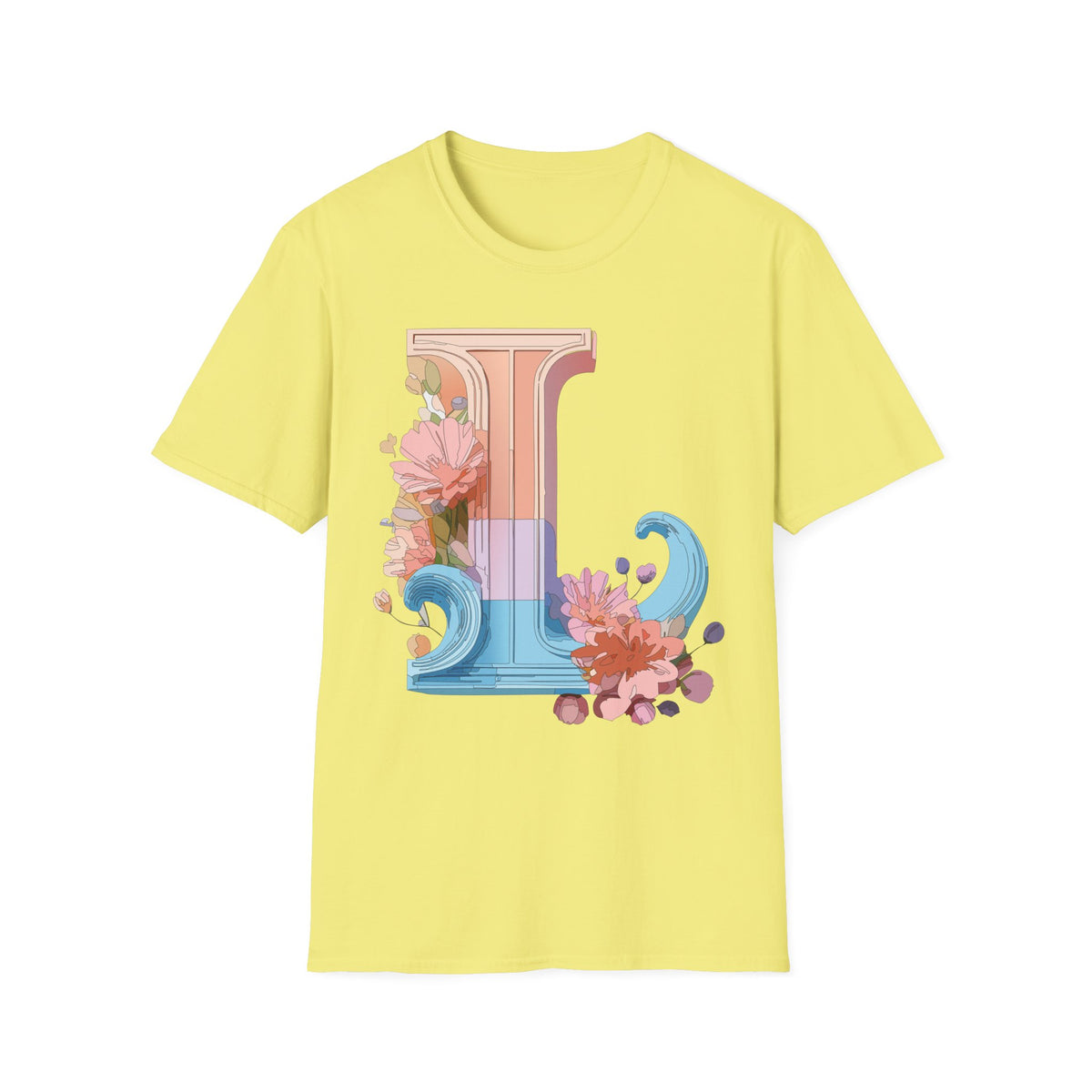Floral Wave Letter L T-Shirt | Monogram Initial Tee