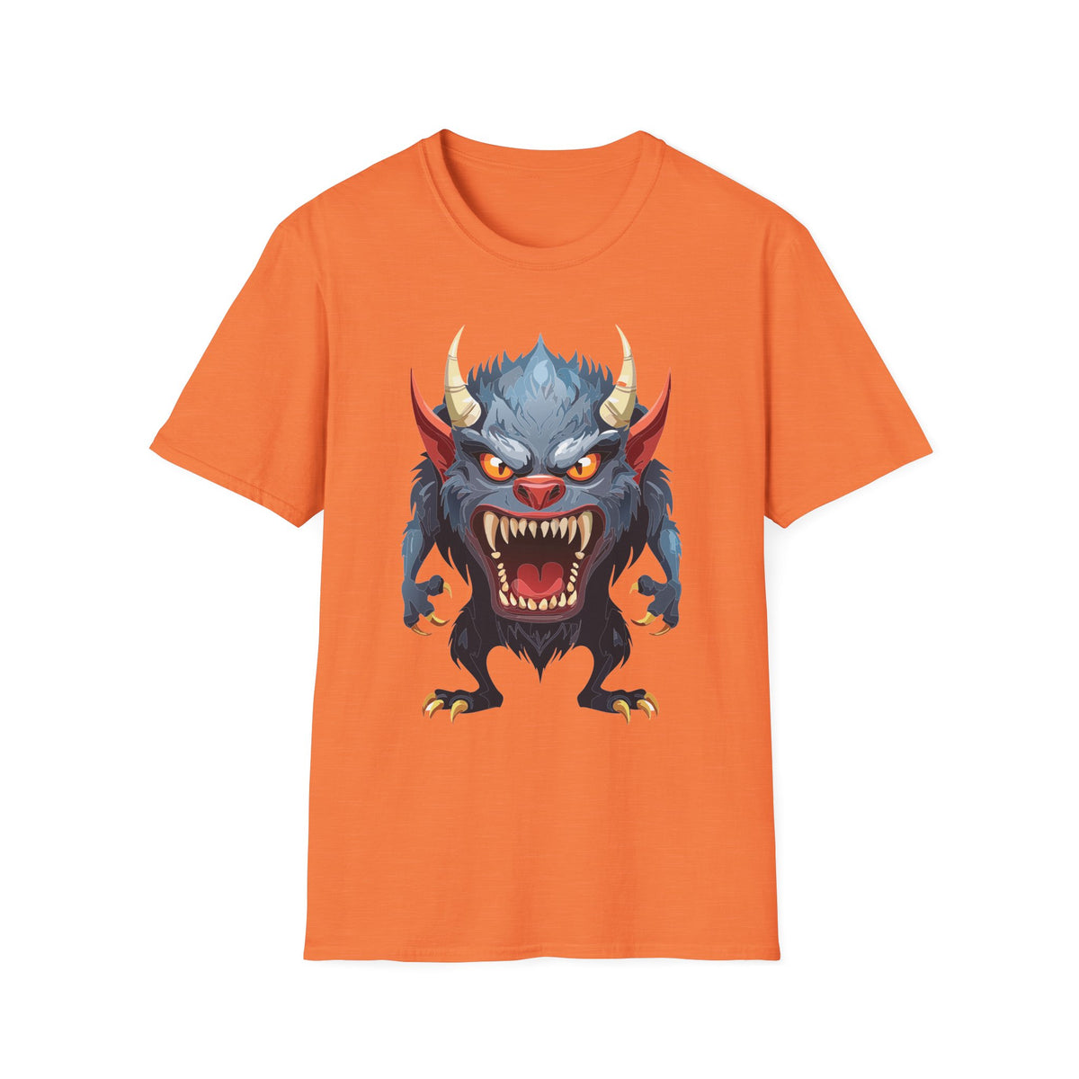 Werewolf Monster T-Shirt — Fierce Demon Face for Halloween Cartoon Graphic Tee Unisex 100 Cotton Gildan T-Shirt