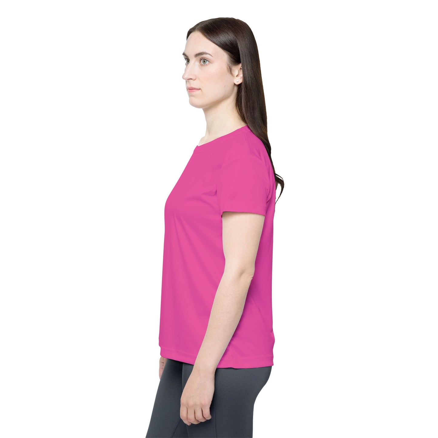 Deep Pink Women's Sports Jersey Short Sleeves 100% Poly Solid Pink Color Print Athletic Tee