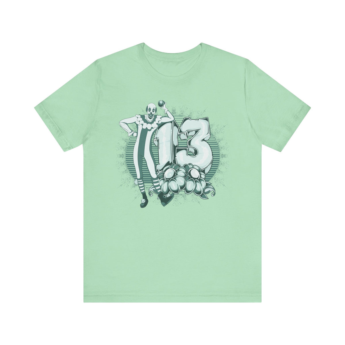 Lucky Number 13 Clown Illustration T-Shirt Vintage Numbers Floral Motif Unisex Cotton Art-39