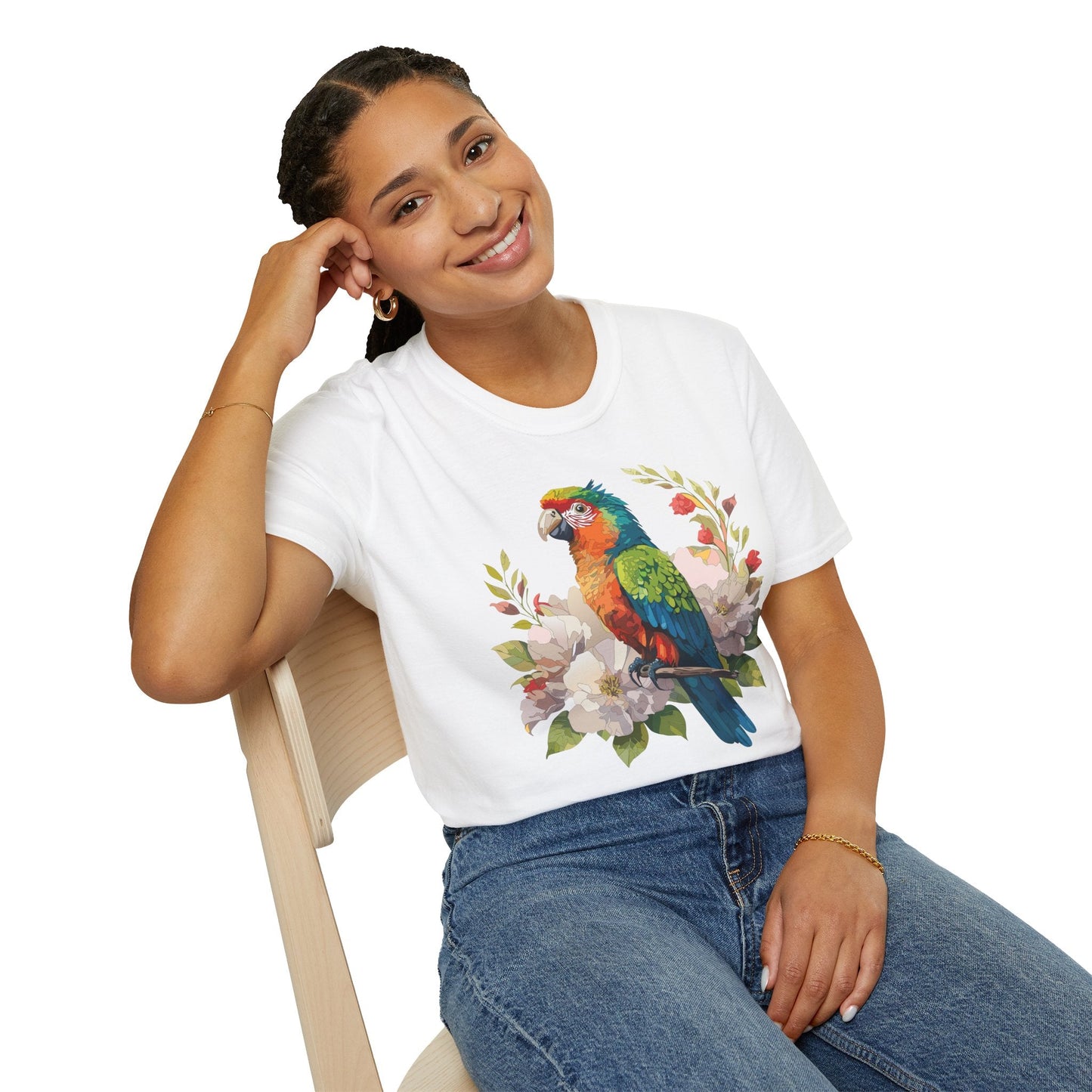 Floral Bird T Shirt Unisex Softstyle Gildan 64000 Graphic Tee With Animal Design