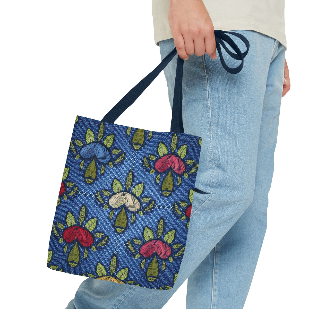 Denim Fabric Imitation Print Unisex Canvas Bag Poly Spun 3 Sizes Tote Bag 159-10