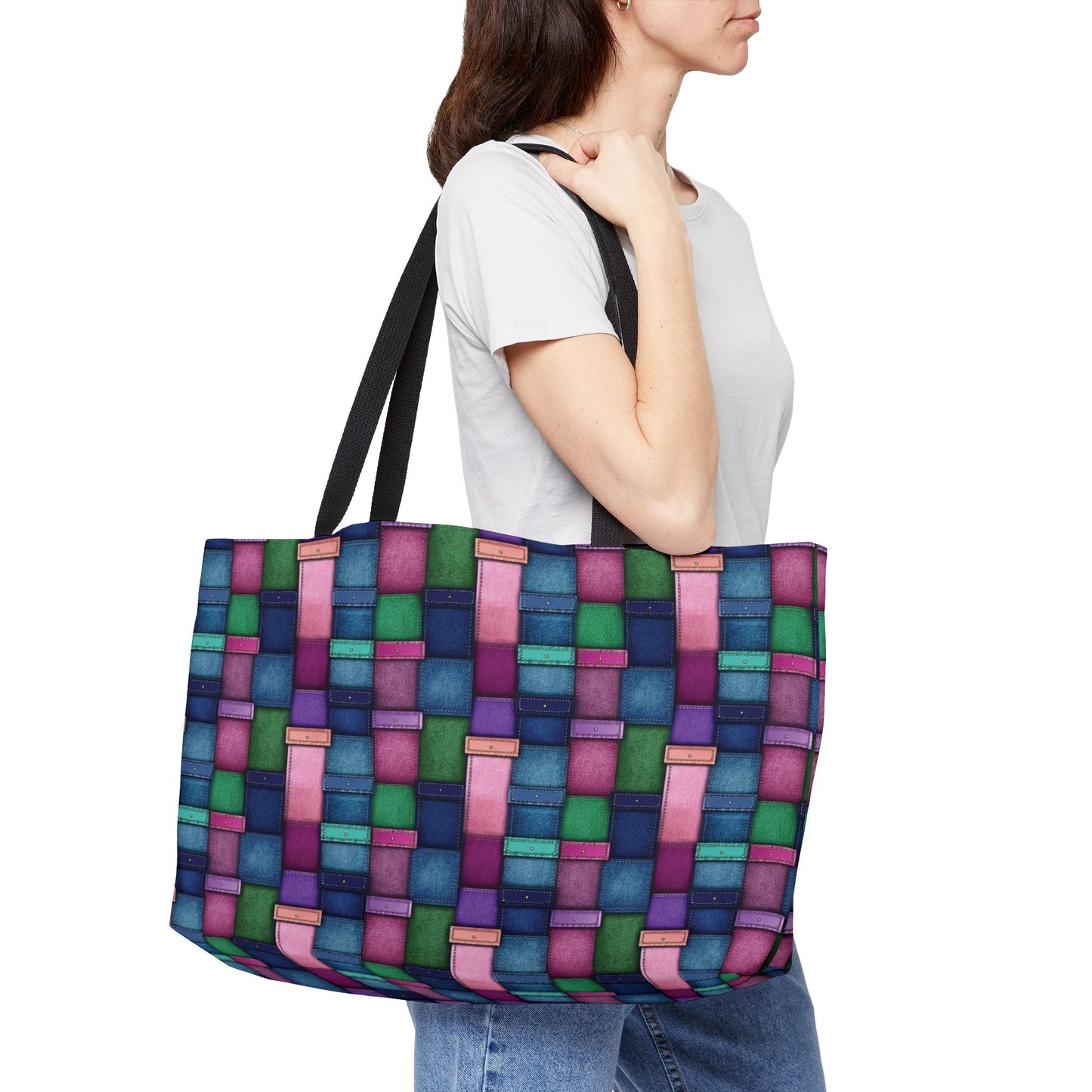 Denim Print Yoga Bag High-Quality 100% Spun Polyester 24x13 Canvas Gym Bag 30