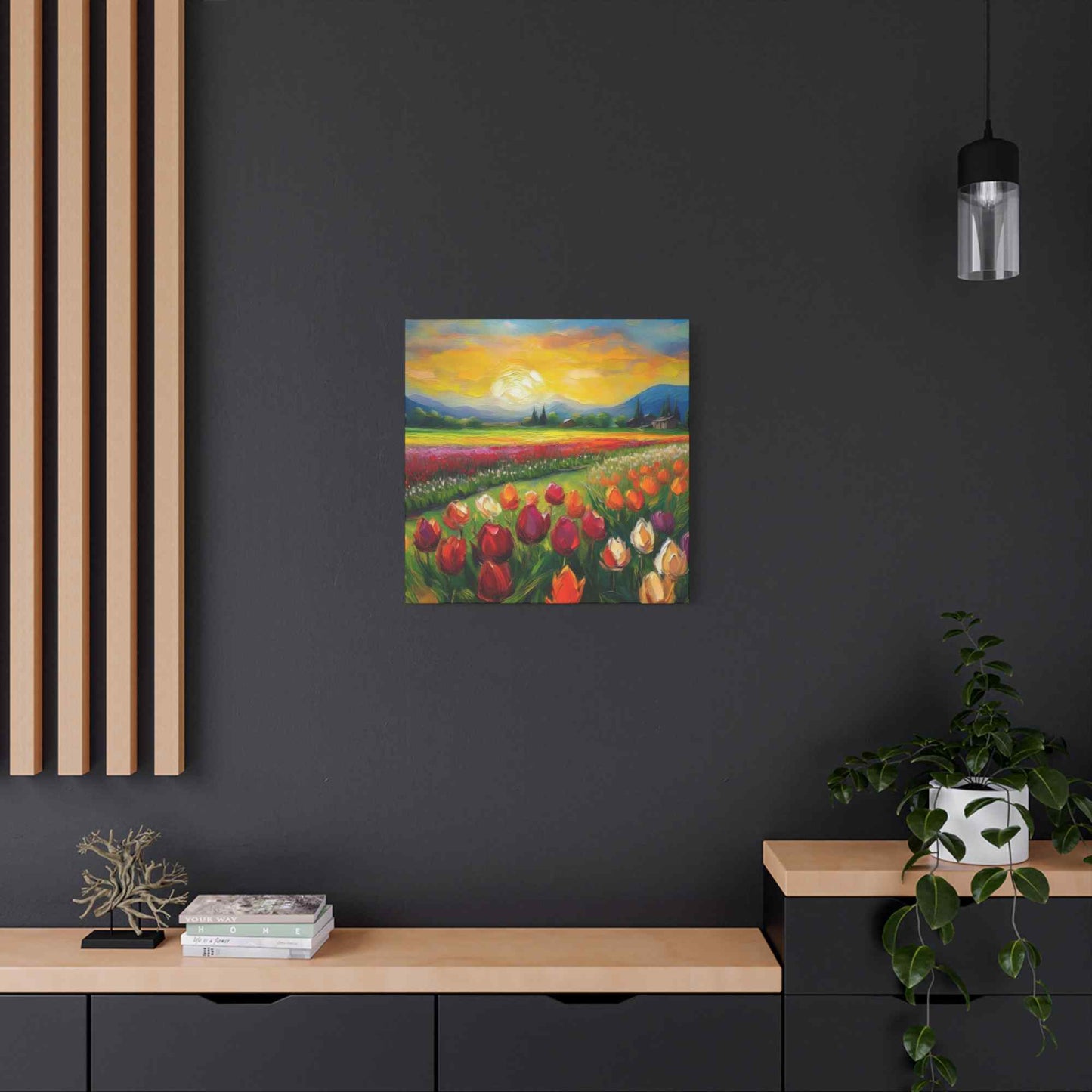 Tulips Fields Print Canvas, Floral Oil Paint Print 20x20, 24x24, 30x30, 32x32, 36x36 Art Design Pine-Wood Inner Frame MC-149