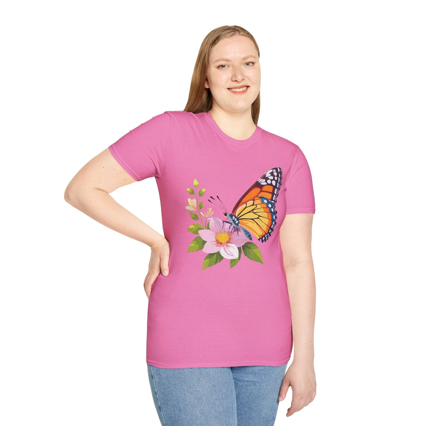 Butterfly T Shirt for Women and Men Monarch Print Softstyle Unisex Gildan 64000 Tee
