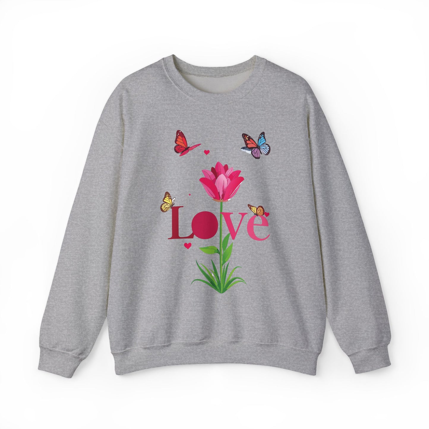 Unisex Floral Love Sweatshirt, Love Floral Sweatshirt, Floral Butterfly Sweatshirt, 50/50 Cotton-Poly Valentine's Day Sweatshirt 02