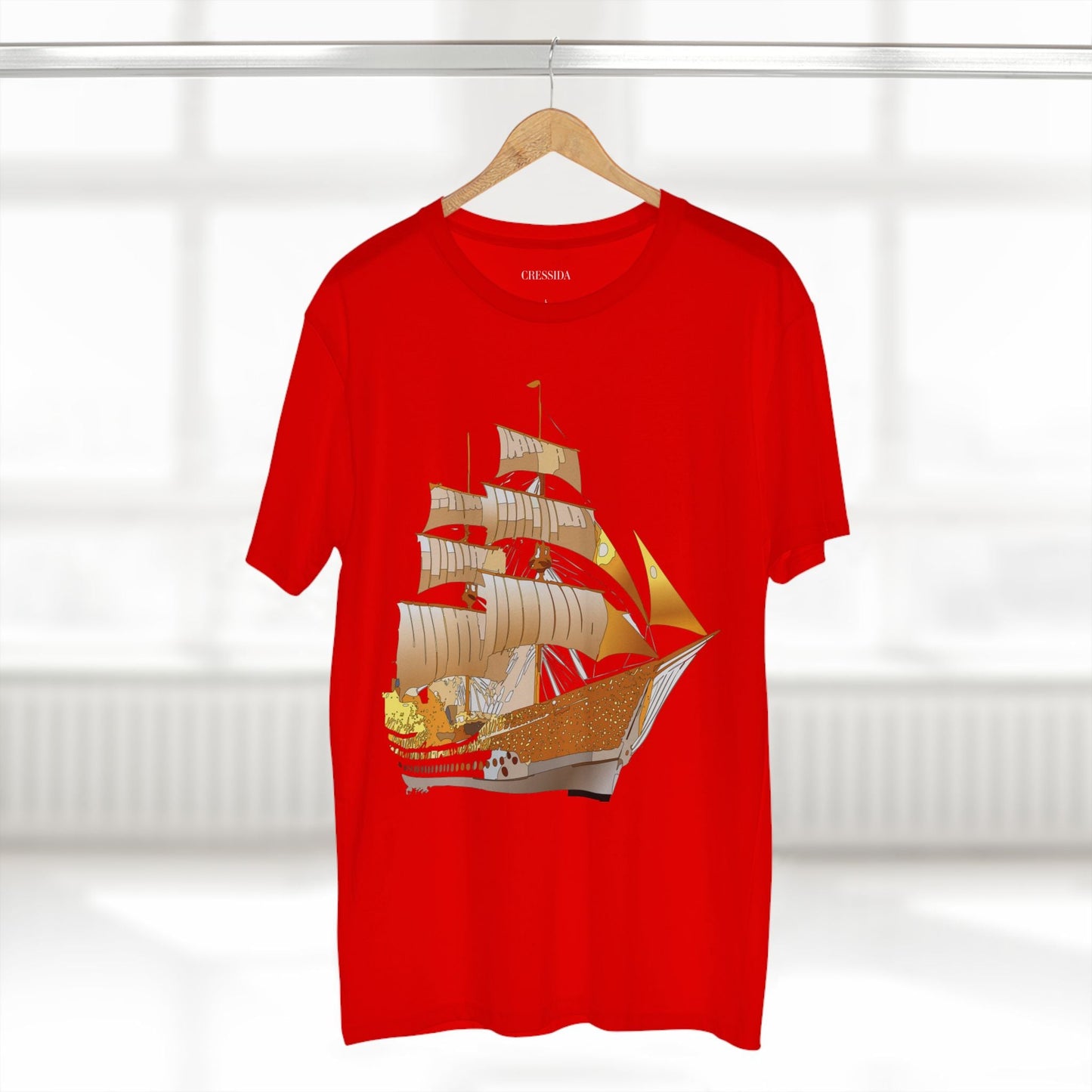 Ship Graphic Unisex 100 Cotton T-Shirt with Gold Frigate Art Design 24