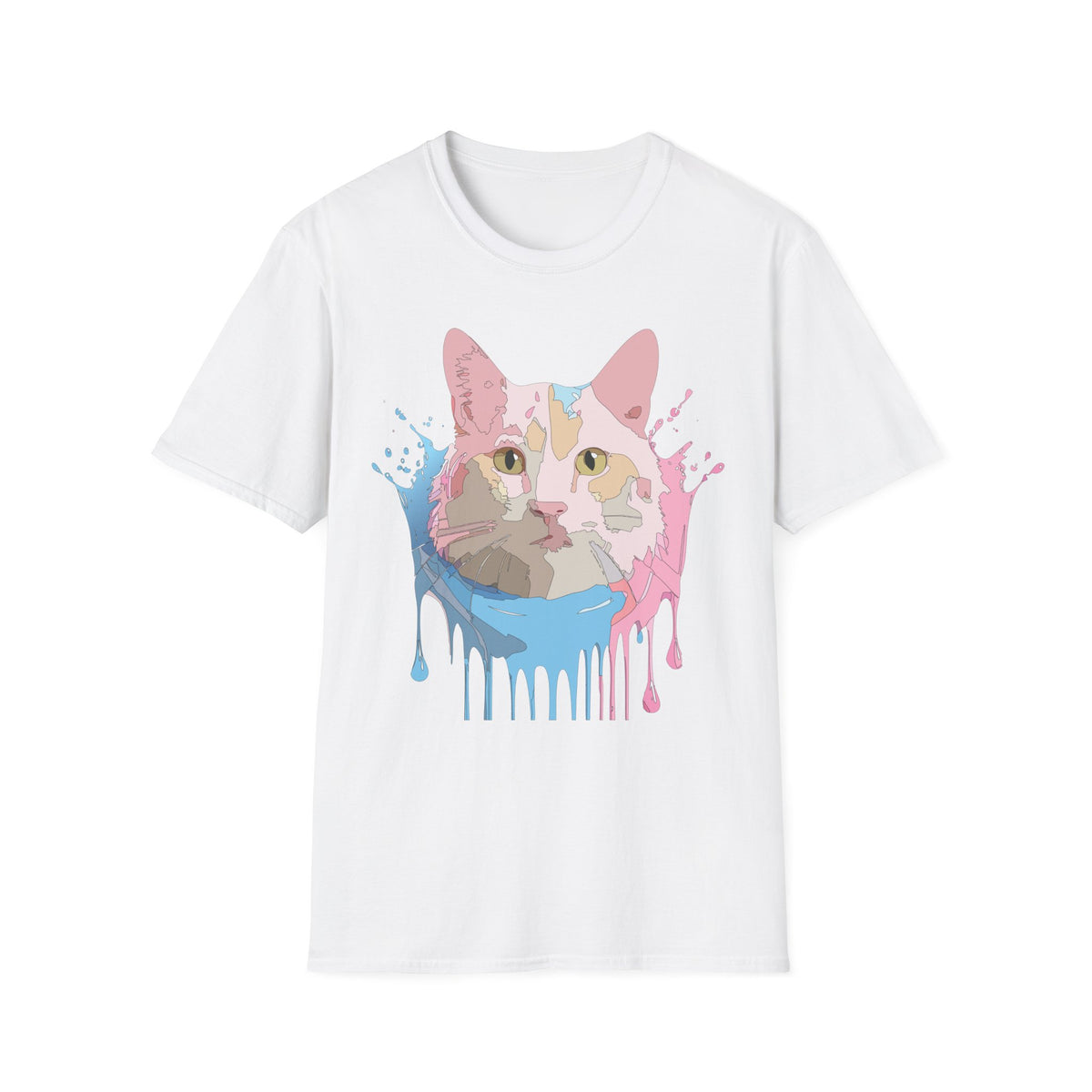 Pastel Drip Cat Portrait T-Shirt | Watercolor Cat Face
