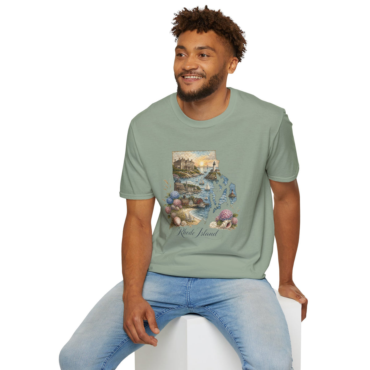 Rhode Island Coastal Vintage Graphic Design Unisex 100 Cotton Gildan T-Shirt