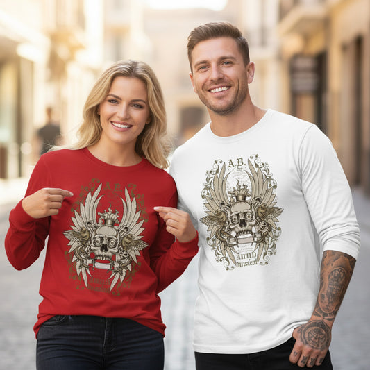 Creepy9 Skull Graphic Unisex Cotton Long Sleeve Bella+Canvas Tee with Art Design 187