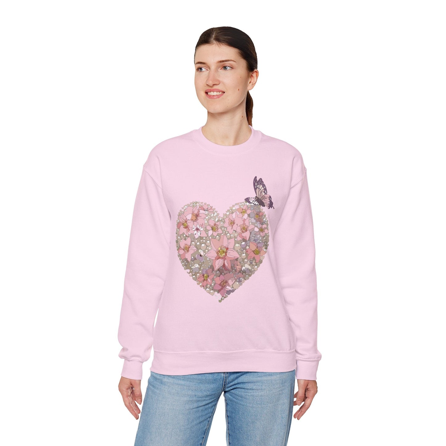 Unisex Floral Heart Sweatshirt Floral Love Valentines Day Gildan 18000 Heavy Blend Crewneck