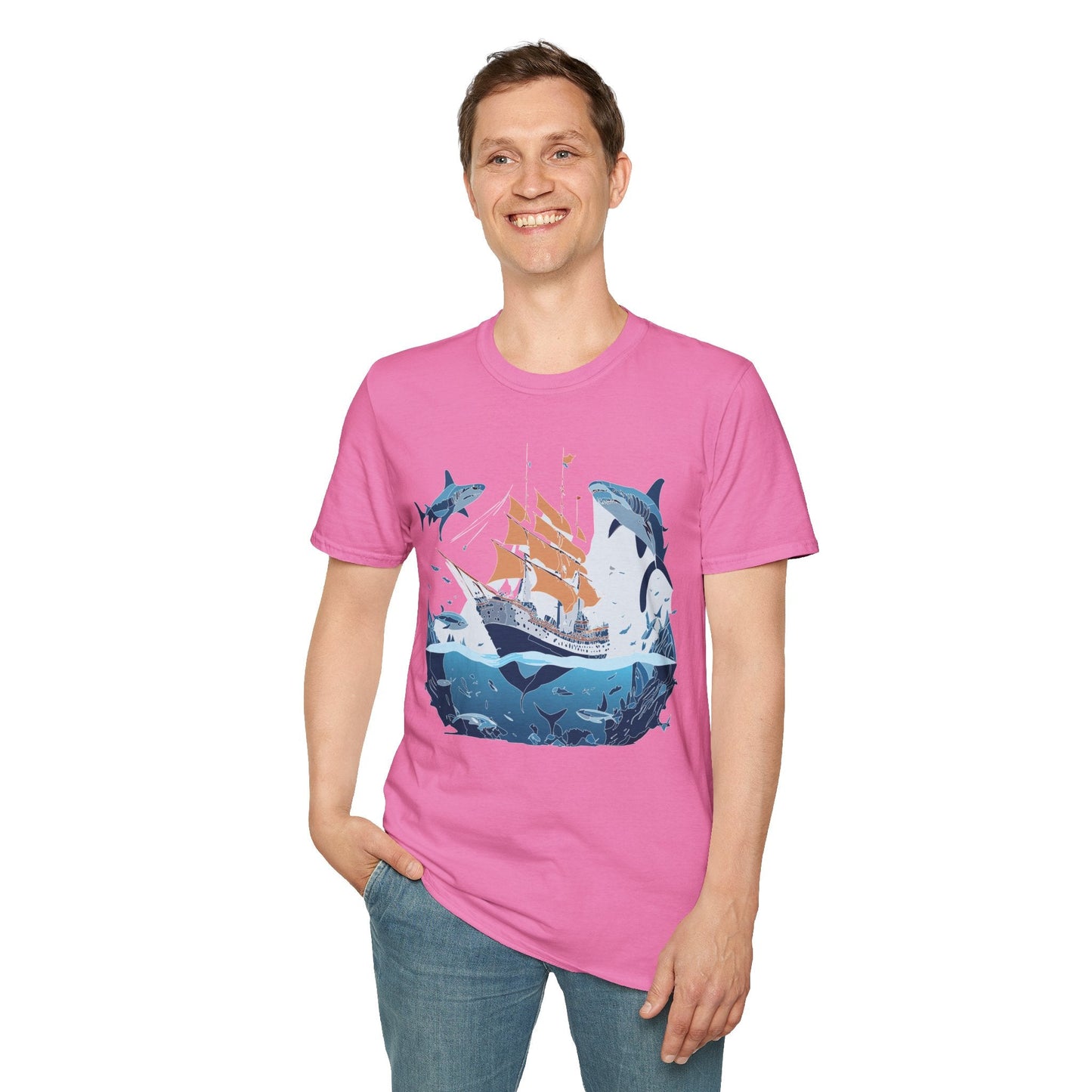 Ocean Tee Shirt Unisex Gildan Softstyle 64000 Ring Spun Cotton Art Print Graphic Ocean Design