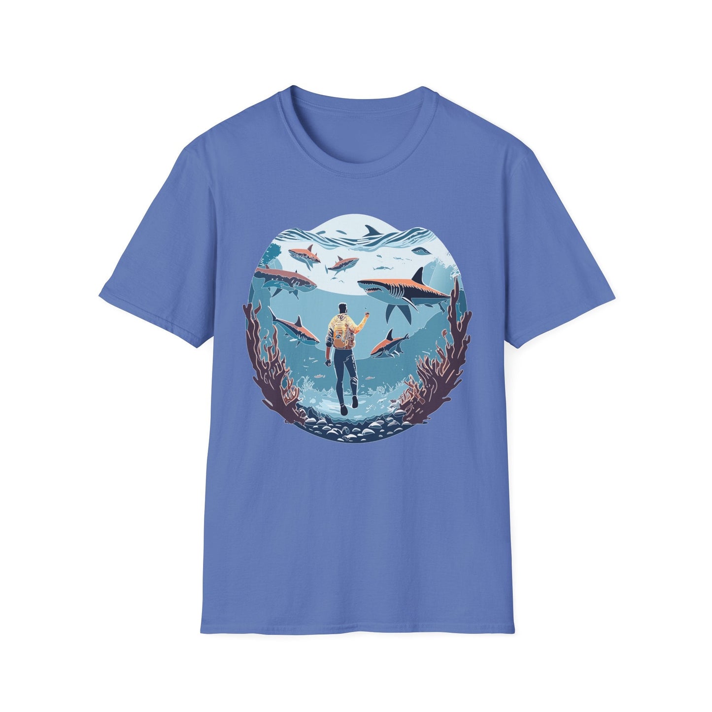 Ocean Theme Unisex Softstyle T Shirt 64000 Cotton Tee With Ocean Art Design Breathable