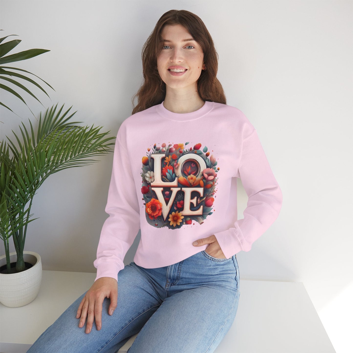 Floral Love Valentines Day Sweatshirt Unisex Crewneck Love Flower Gift Idea Cozy Everyday Wear
