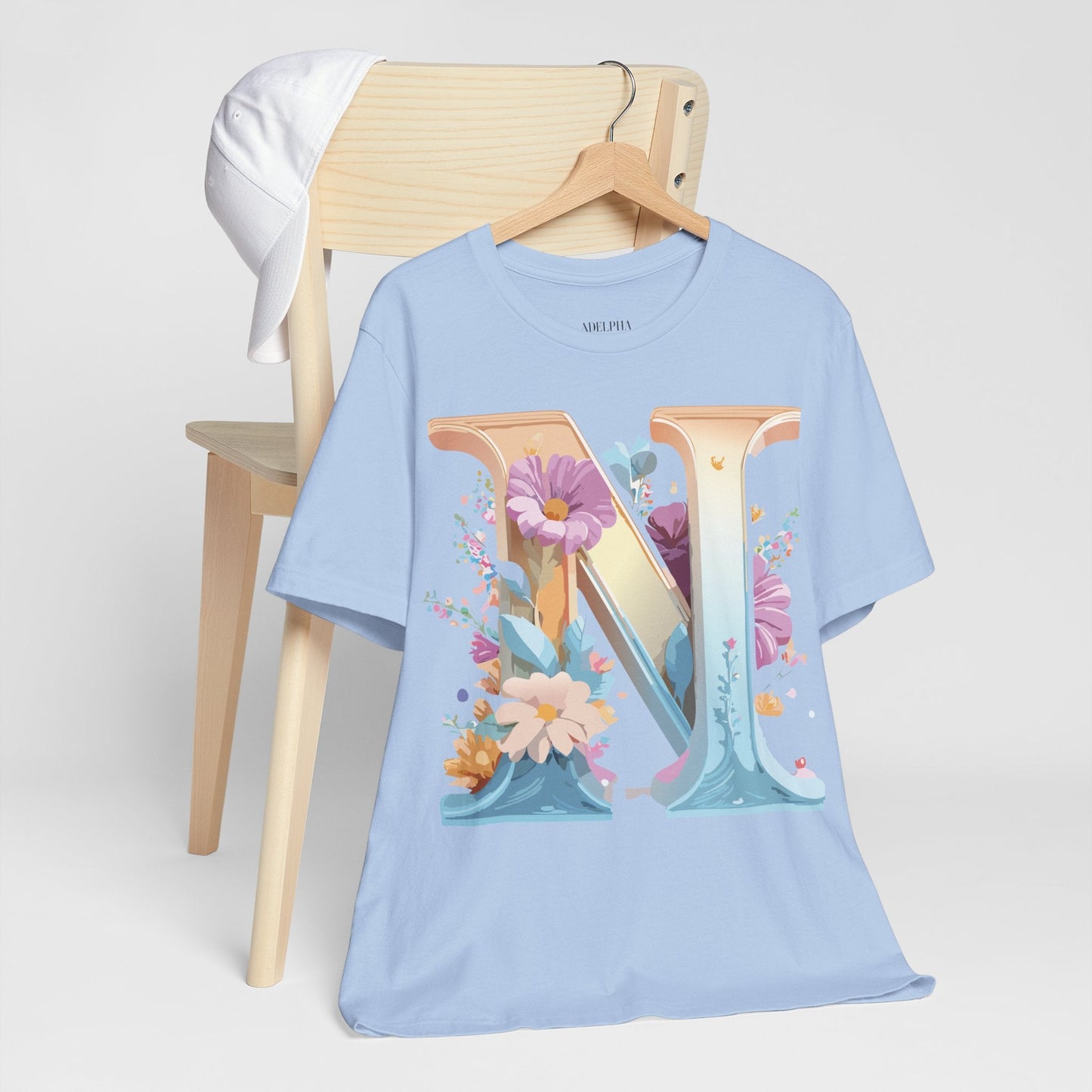 Letter N Shirt Graphic Tee Unisex Jersey Short Sleeve Vintage Style Adelpha Art Design