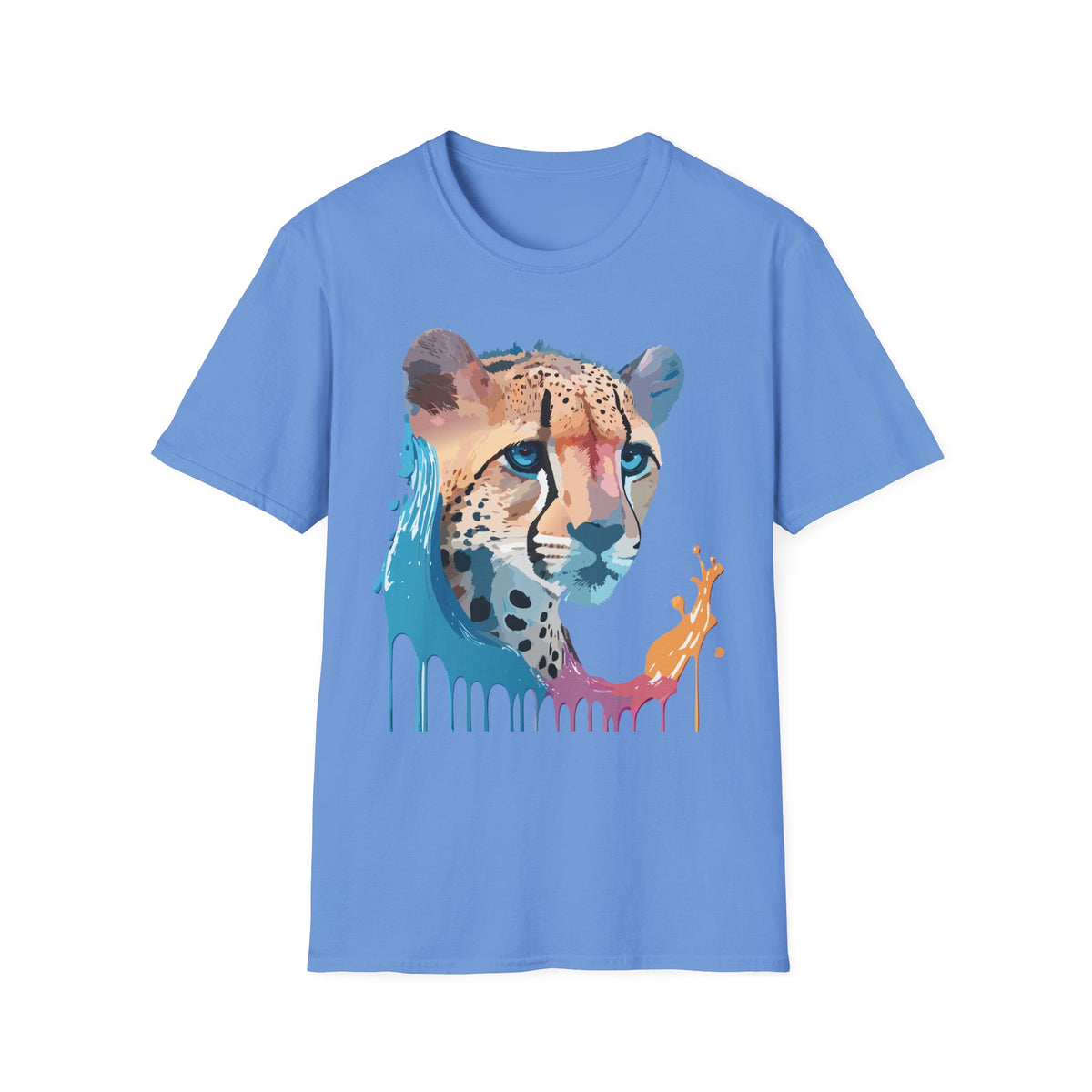 Watercolor Cheetah Portrait T-Shirt | Drip Paint Animal Tee