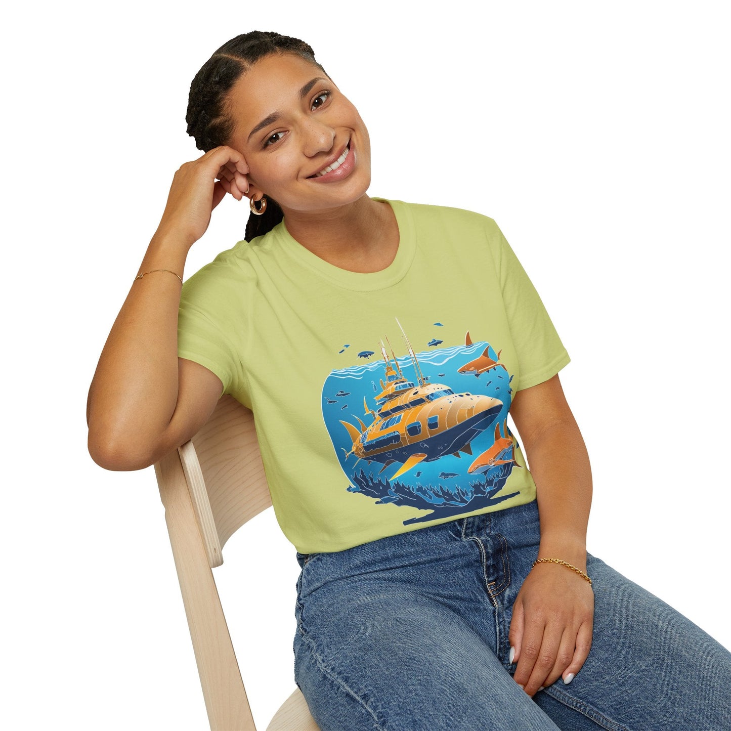 Ocean T Shirt Unisex Gildan Softstyle 64000 100 Percent Cotton Ring Spun U Boat Design Graphic