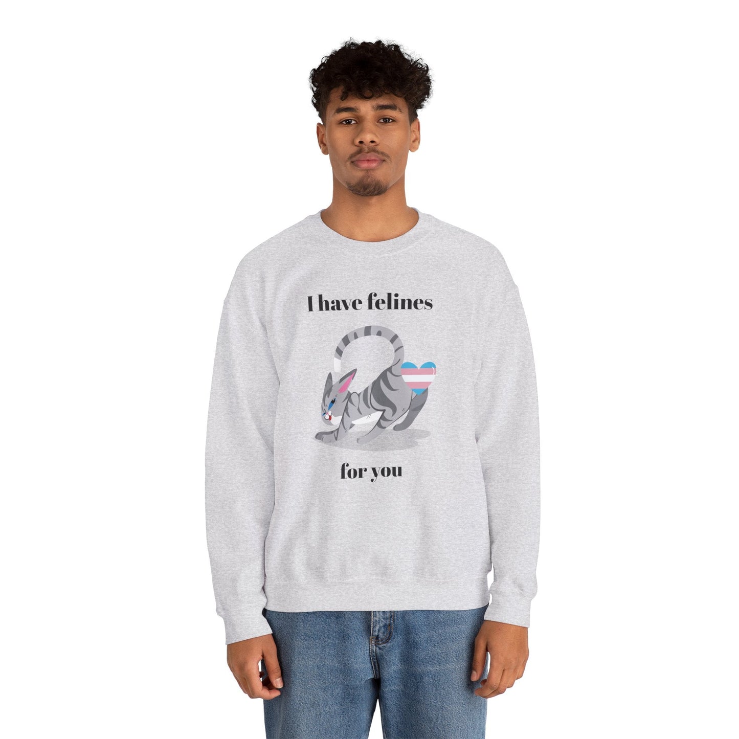 Cat Heart Sweatshirt Unisex Valentine Design 50 50 Cotton Poly Gildan 18000 Crewneck