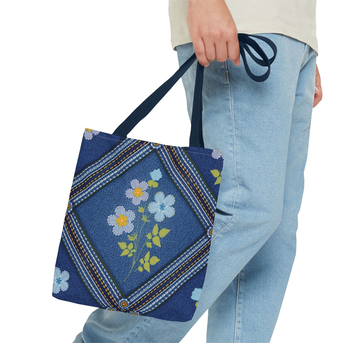 Denim Fabric Imitation Print Unisex Canvas Bag Poly Spun 3 Sizes Tote Bag 126