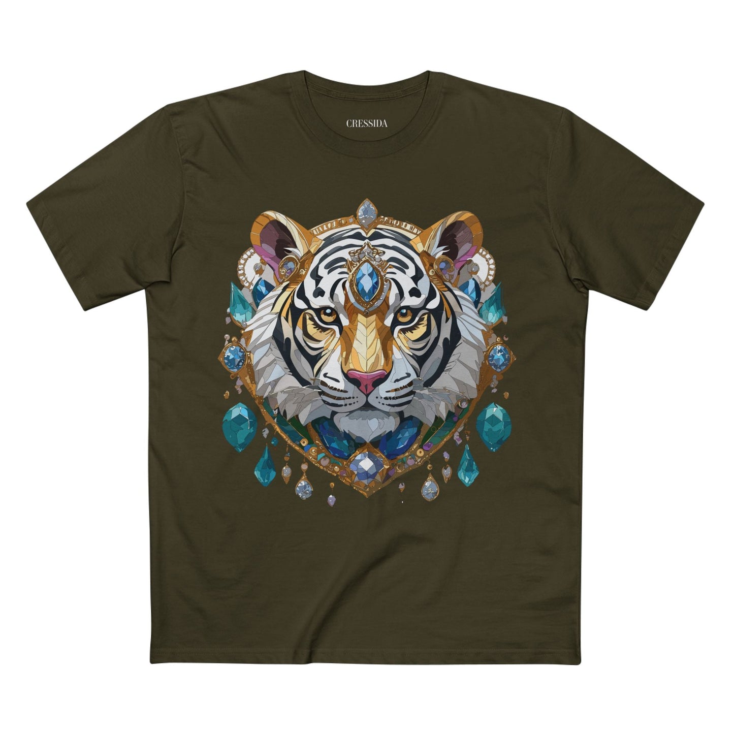 Tiger Graphic Unisex 100 Cotton Tee With Unique Animal Golden Medallion Art Design 53