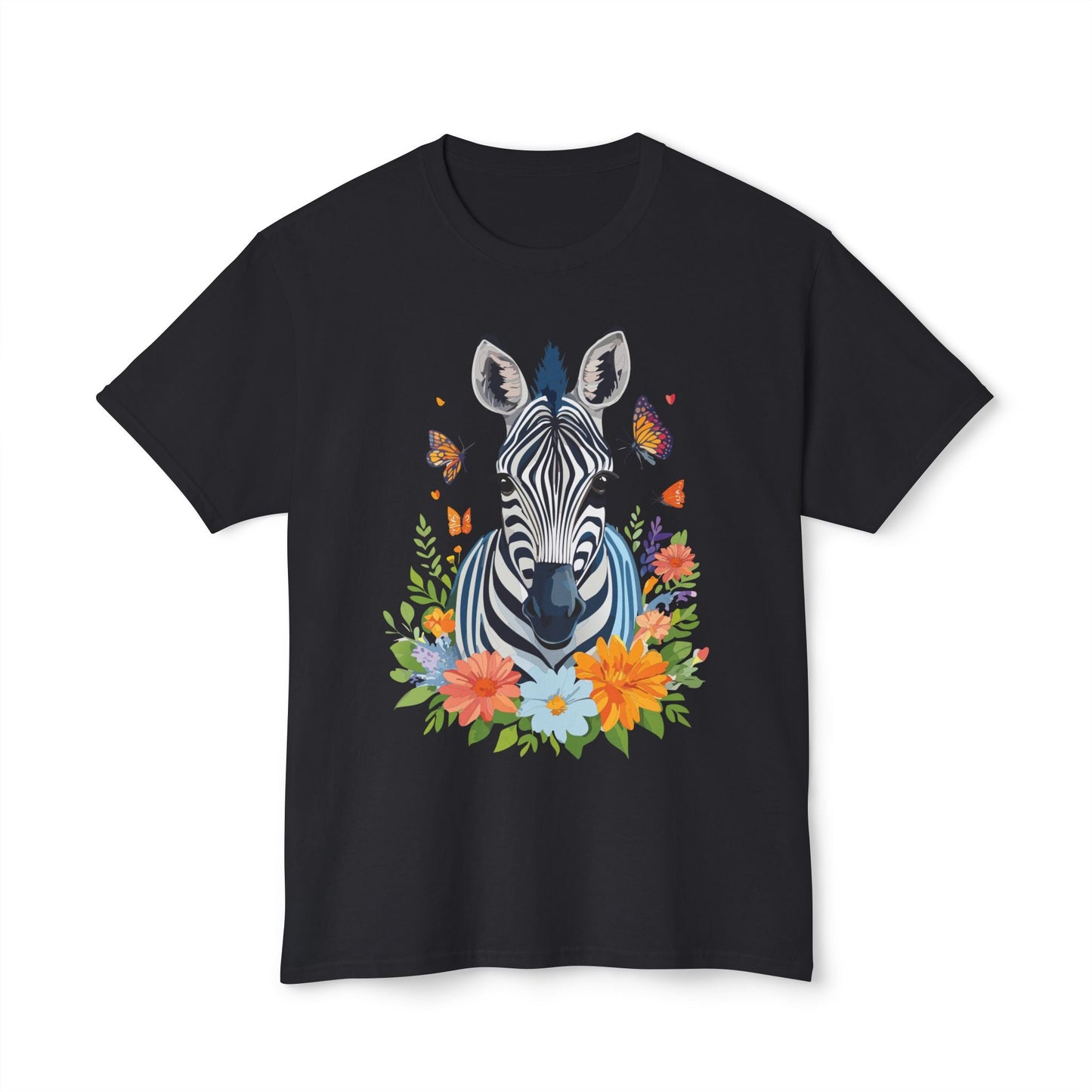 Zebra Art Print T Shirt Unisex Cotton Tee With Floral Design Vintage Zebra Theme