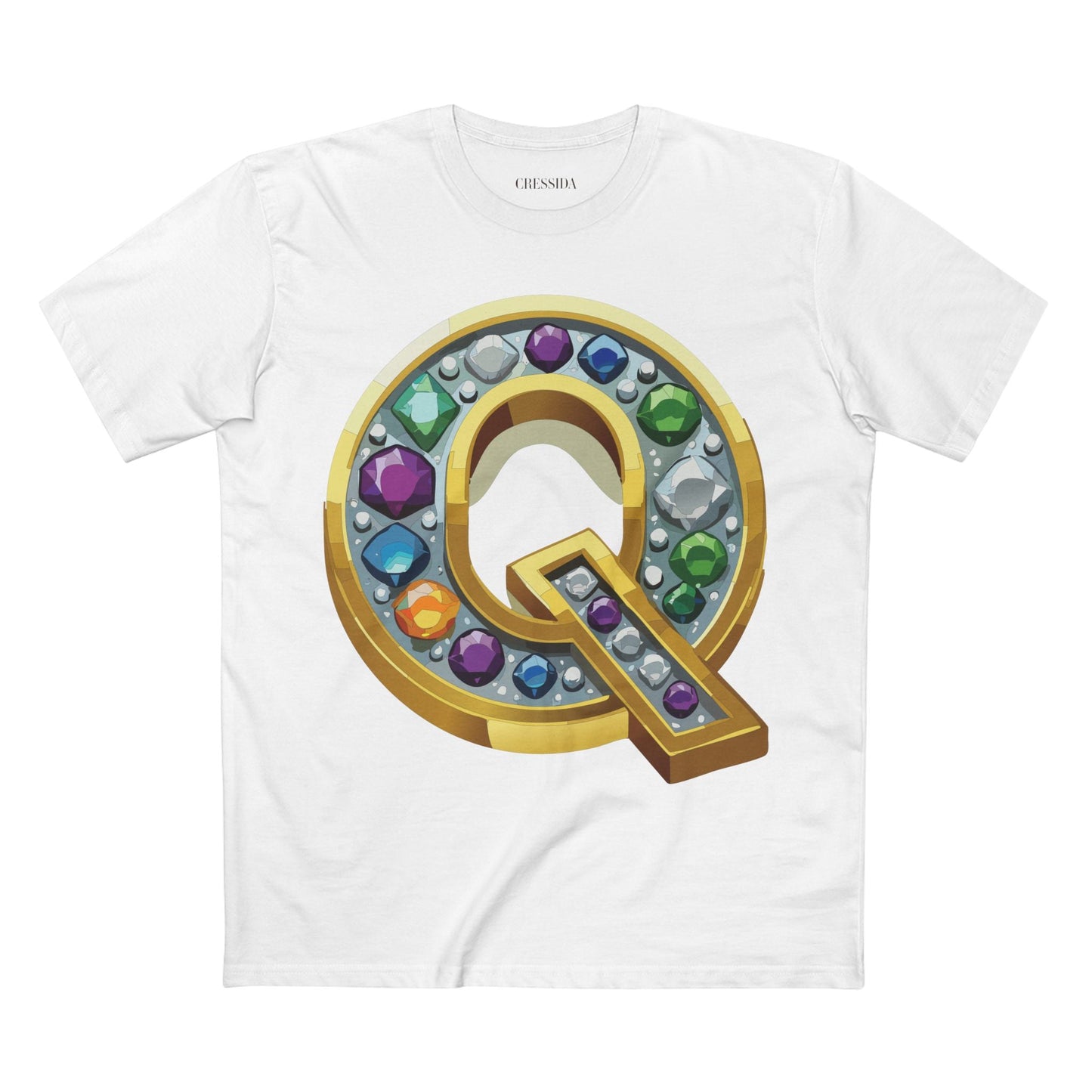 Letter Q Graphic Design Tee Unisex 100 Cotton With Antique Gold Letters Artwork T-Shirt