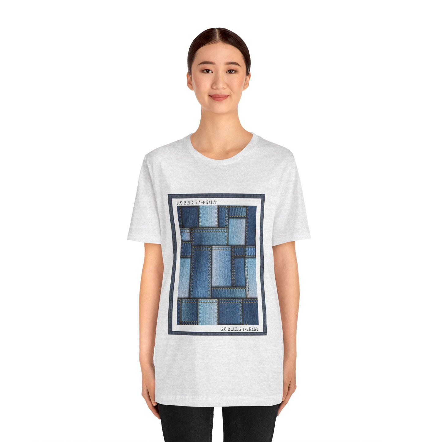 Unisex-T-Shirt aus Baumwolle mit Jeans-Print