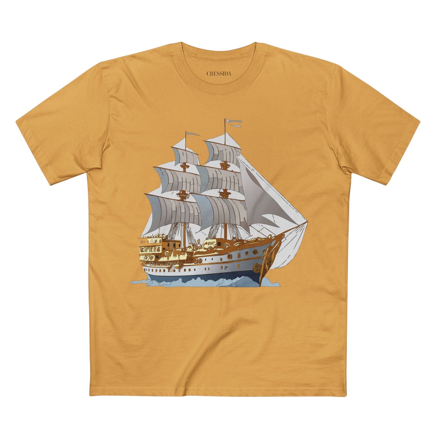 Ship Graphic Unisex 100 Cotton T-Shirt with Gold Frigate Art Design 12