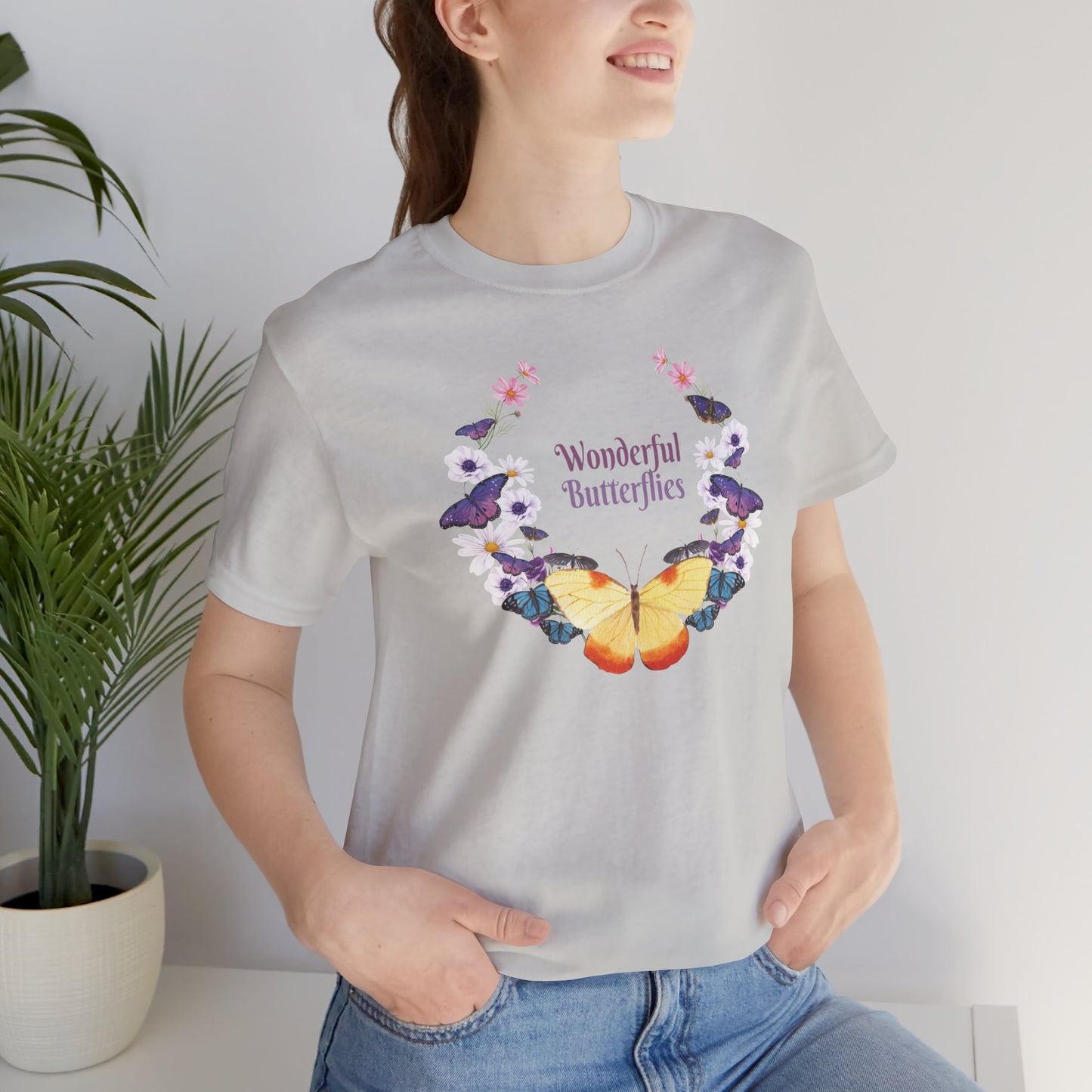 Cotton Tee Shirt with Butterfly Prints