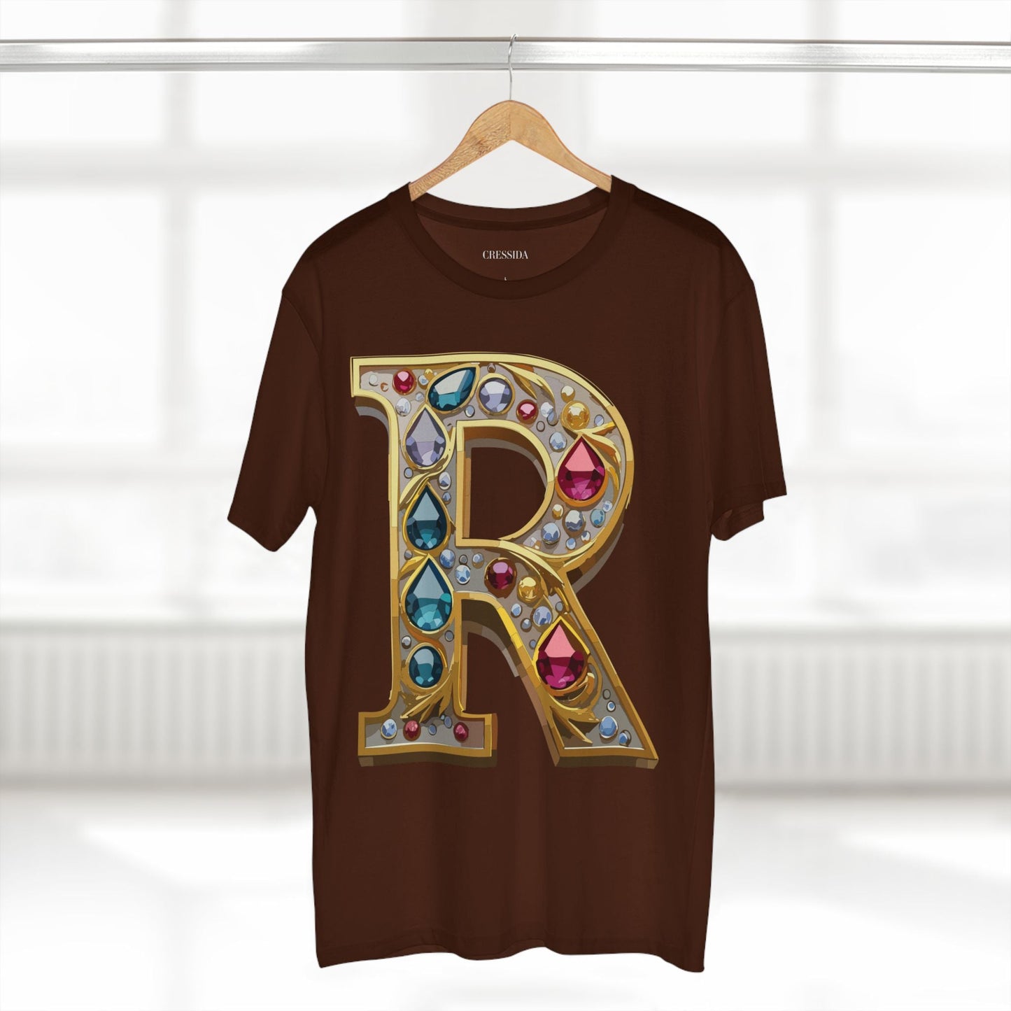 Letter R Graphic Design Tee Unisex 100 Cotton With Antique Gold Letters Artwork T-Shirt