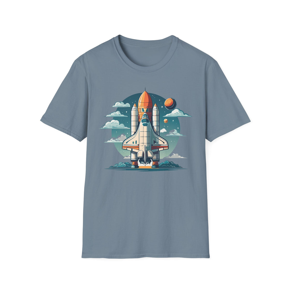 Retro Space Shuttle Illustration T-Shirt | Rocket Launch Graphic Design Unisex 100 Cotton Gildan T-Shirt