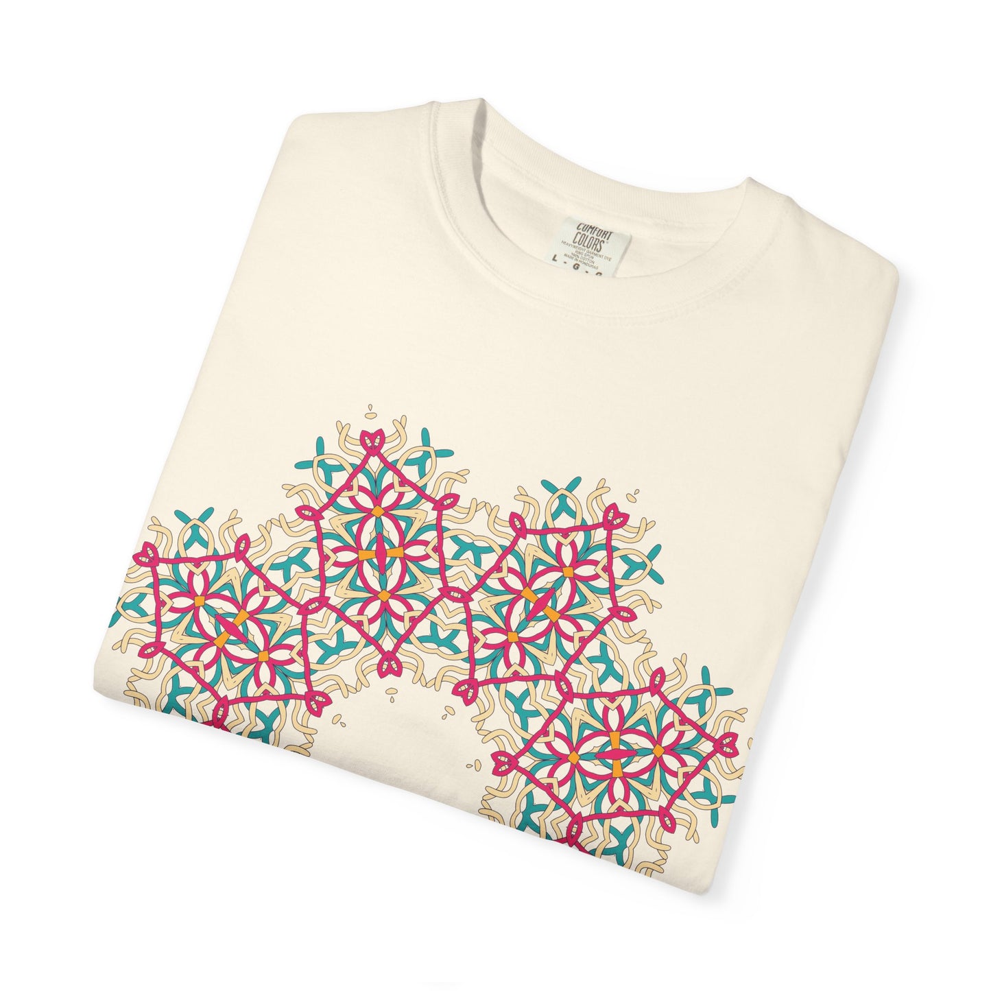 Unisex Garment Dyed Cotton T-Shirt with Mandala Graphic Design