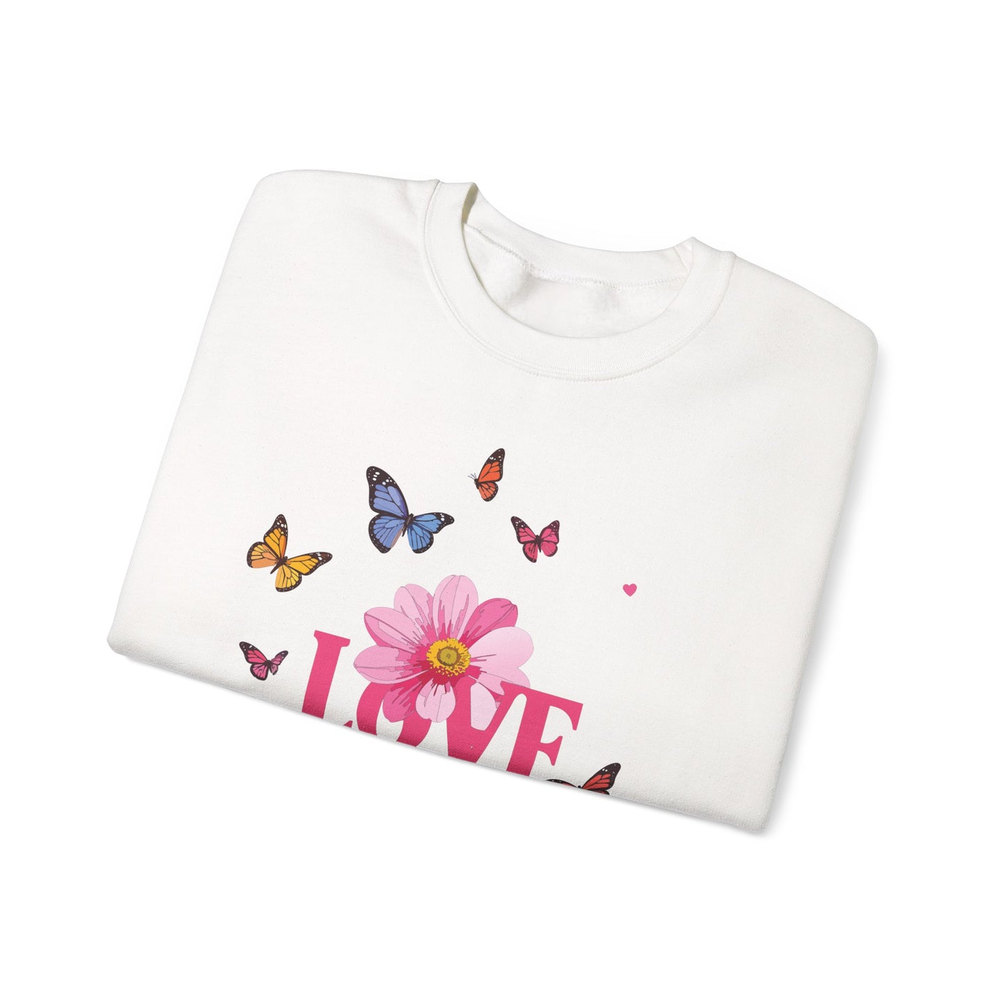 Unisex Floral Love Sweatshirt, Love Floral Sweatshirt, Floral Butterfly Sweatshirt, 50/50 Cotton-Poly Valentine's Day Sweatshirt 01