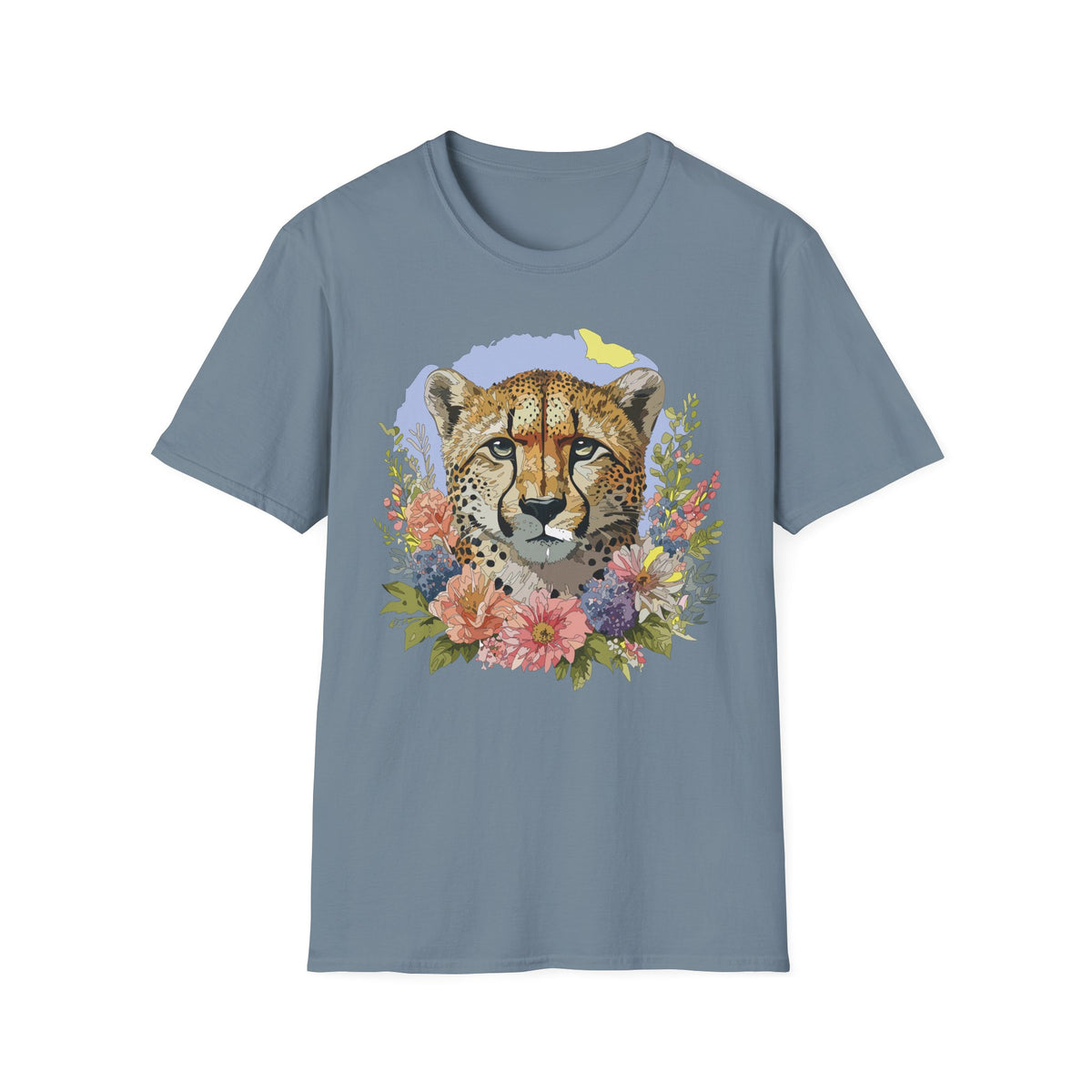 Cheetah Face Floral Illustration T-Shirt | Wildlife Animal Tee